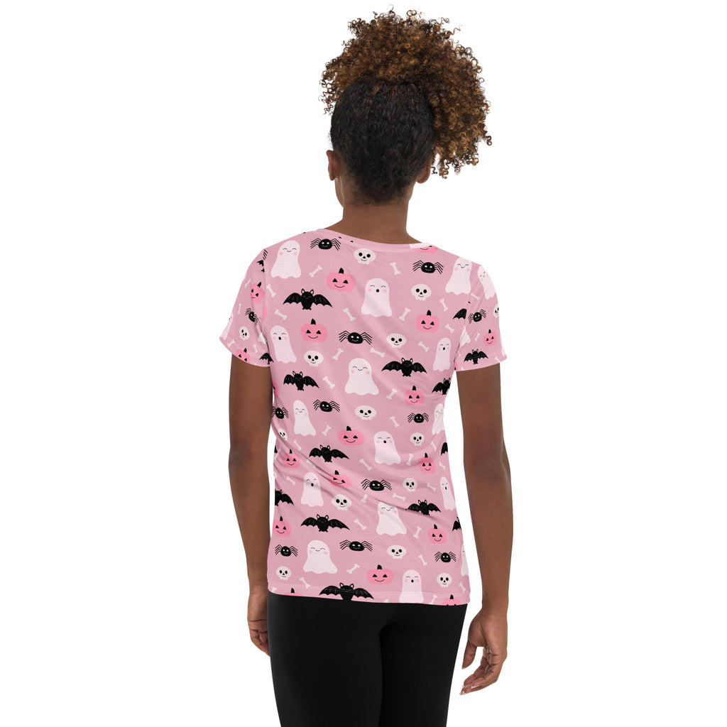 Women’s Pink Halloween Performance Athletic T-Shirt - Lightweight Moisture Wicking Workout Top with UPF 50+
