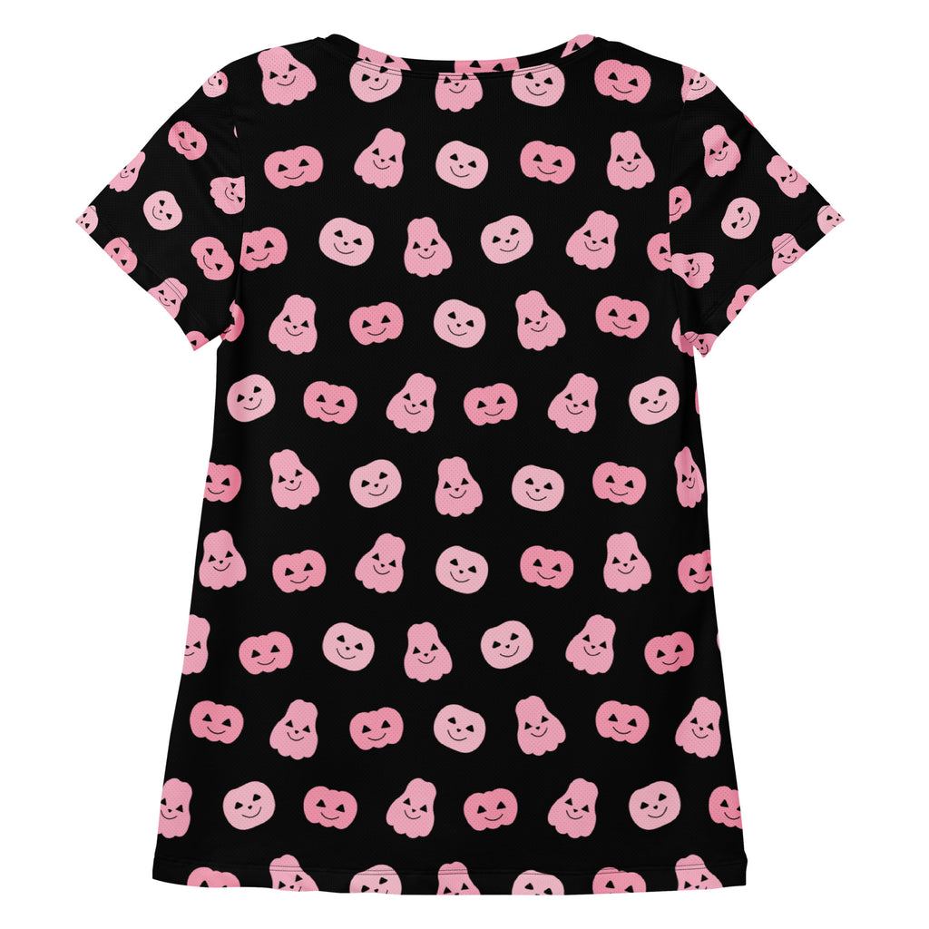 Women’s Pink Pumpkin Halloween Performance Athletic T-Shirt - Lightweight Moisture Wicking Workout Top with UPF 50+