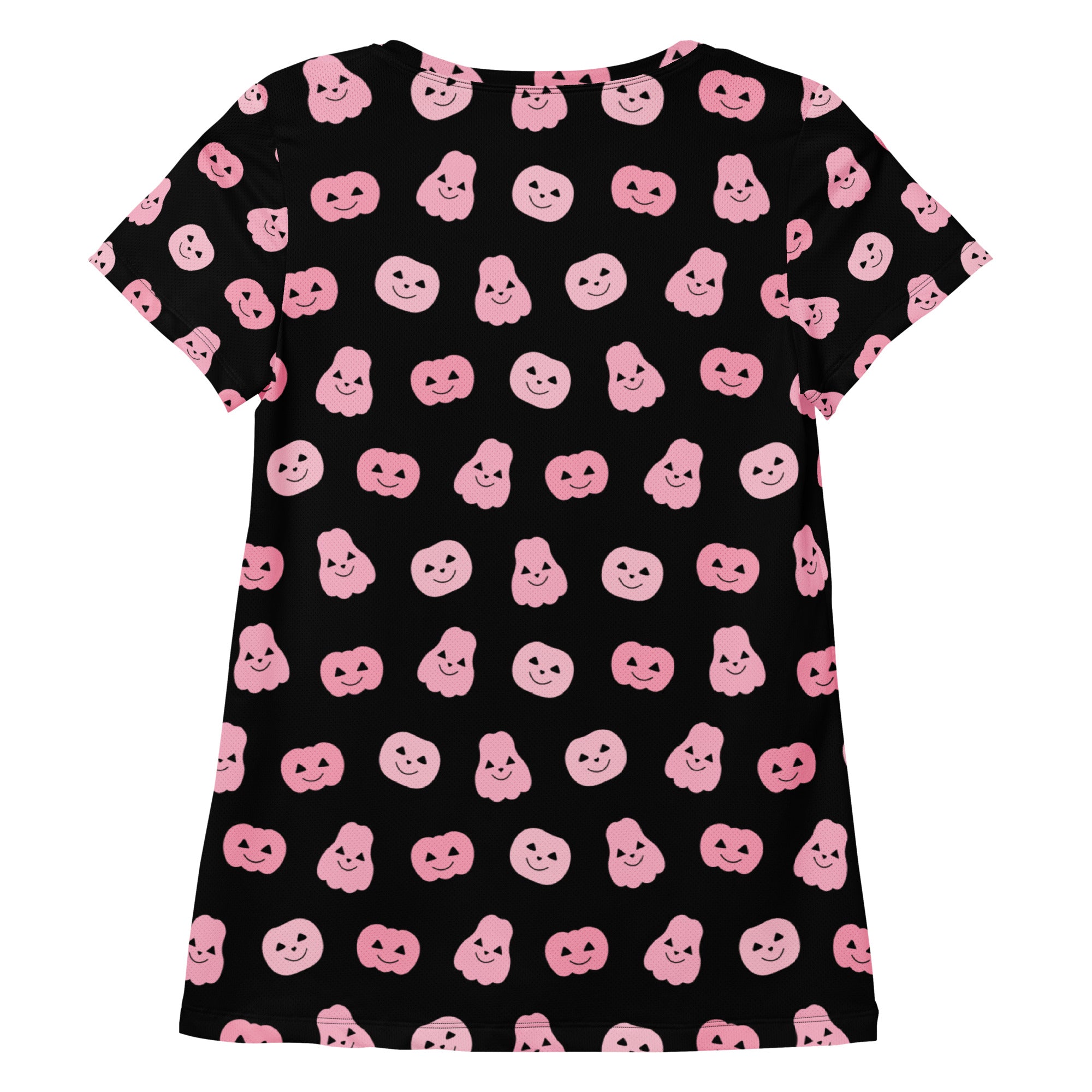 Women’s Pink Pumpkin Halloween Performance Athletic T-Shirt - Lightweight Moisture Wicking Workout Top with UPF 50+