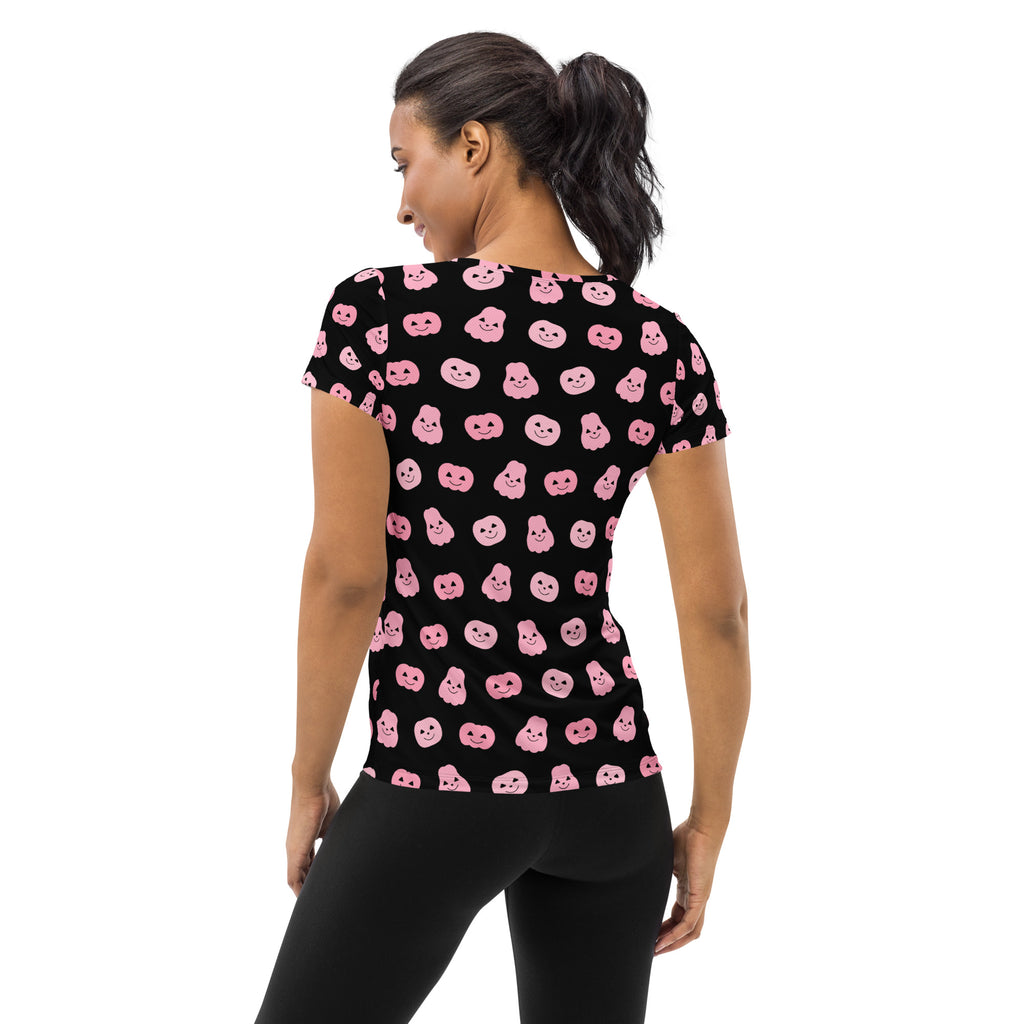 Women’s Pink Pumpkin Halloween Performance Athletic T-Shirt - Lightweight Moisture Wicking Workout Top with UPF 50+