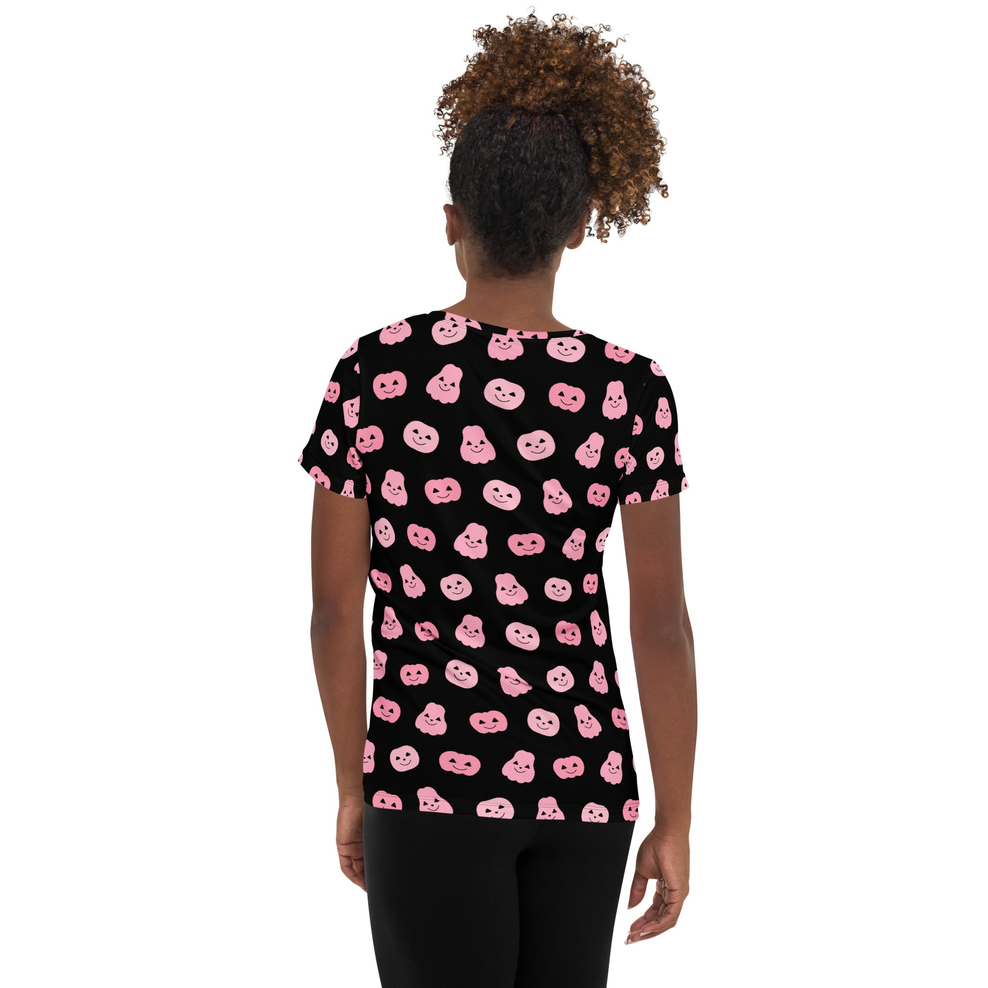 Women’s Pink Pumpkin Halloween Performance Athletic T-Shirt - Lightweight Moisture Wicking Workout Top with UPF 50+