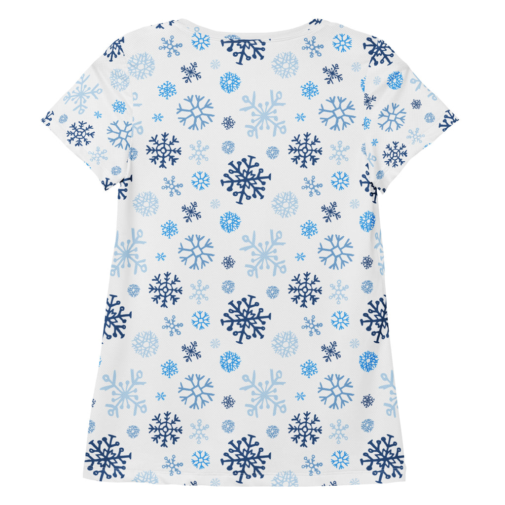 Women’s Blue Snowflakes Performance Athletic T-Shirt - Lightweight Moisture Wicking Workout Top with UPF 50+