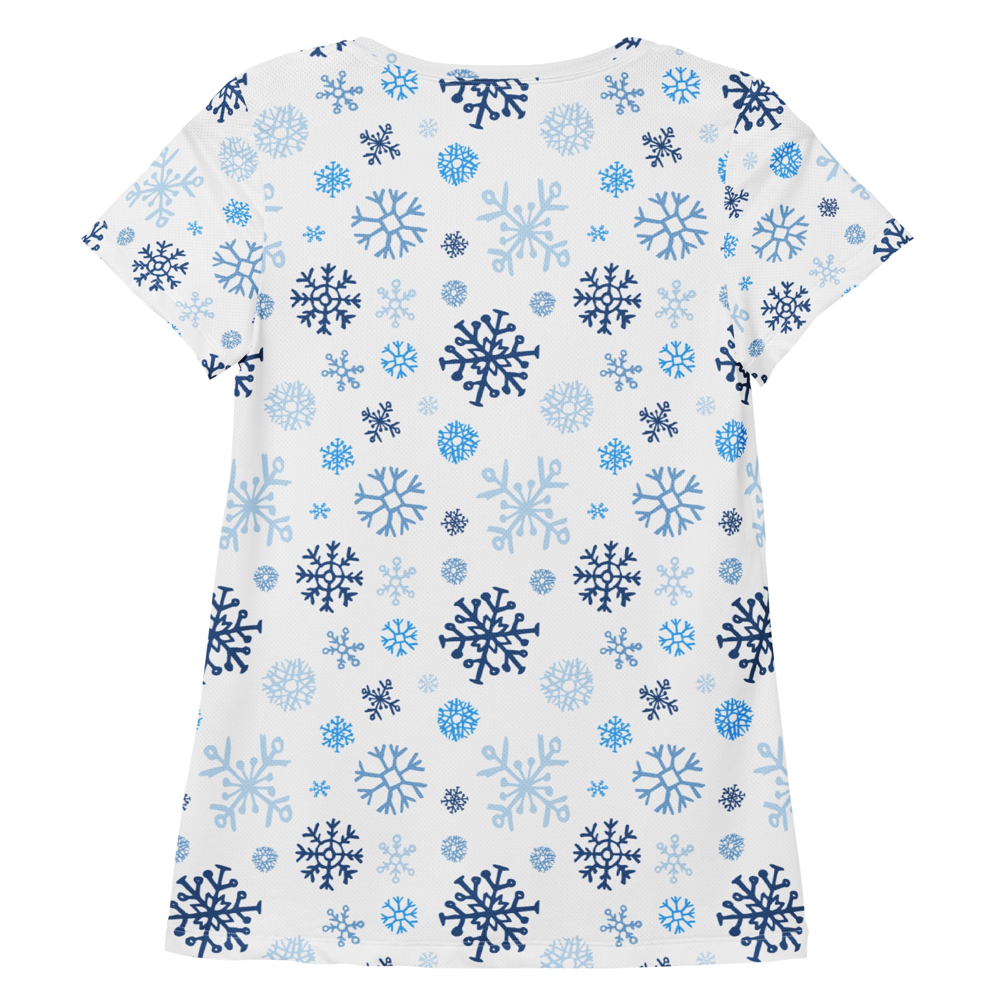 Women’s Blue Snowflakes Performance Athletic T-Shirt - Lightweight Moisture Wicking Workout Top with UPF 50+