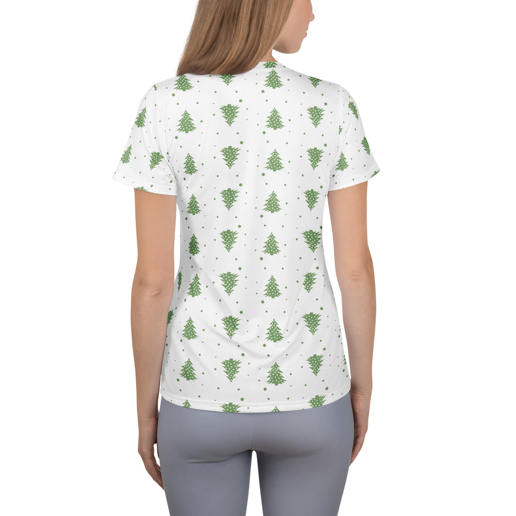 Women’s Green Christmas Tree Performance Athletic T-Shirt - Lightweight Moisture Wicking Workout Top with UPF 50+