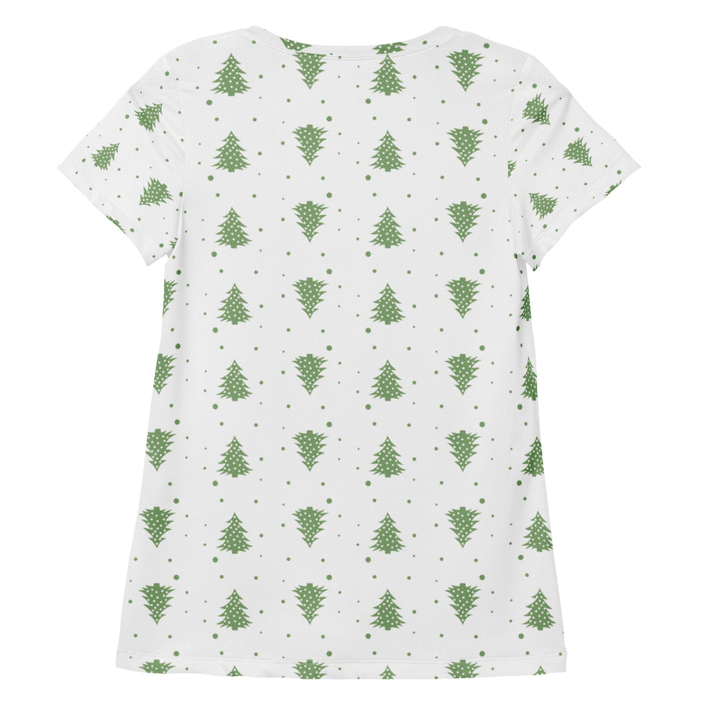 Women’s Green Christmas Tree Performance Athletic T-Shirt - Lightweight Moisture Wicking Workout Top with UPF 50+