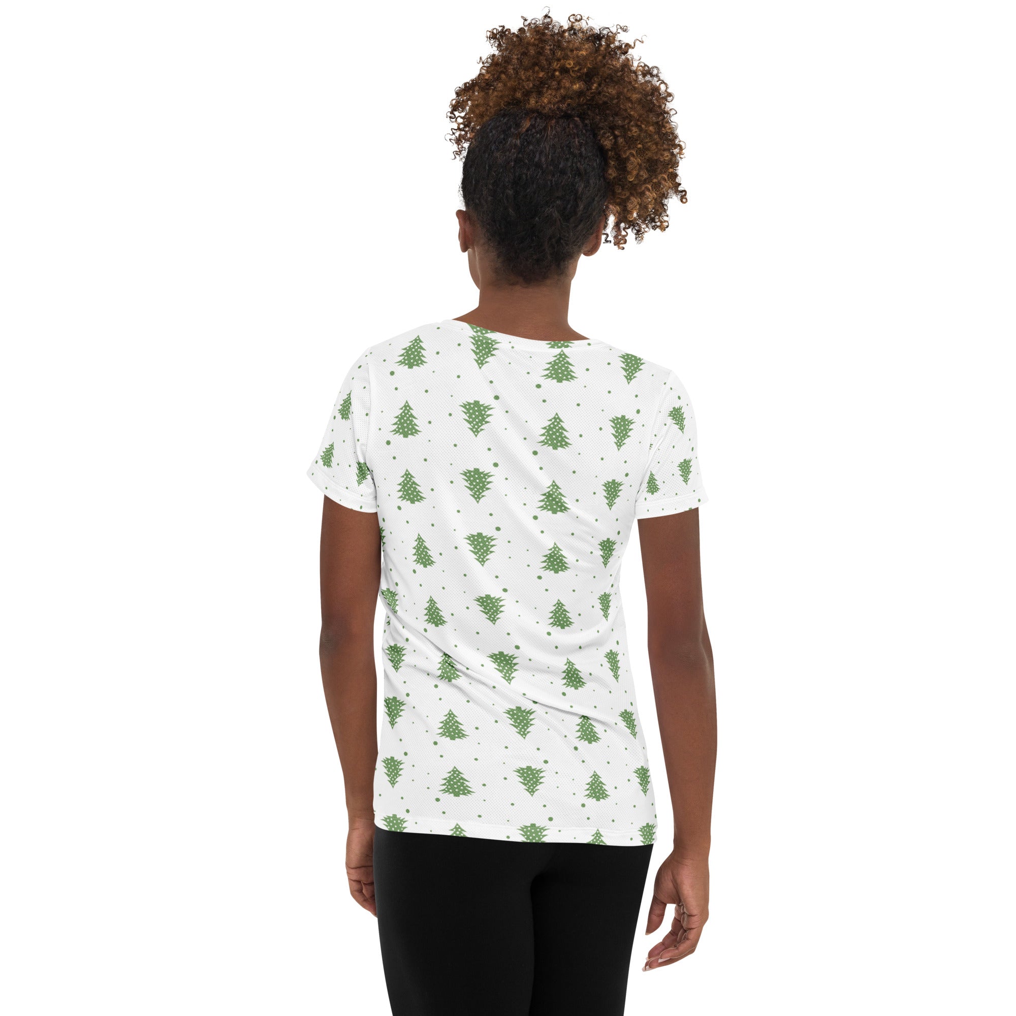 Women’s Green Christmas Tree Performance Athletic T-Shirt - Lightweight Moisture Wicking Workout Top with UPF 50+