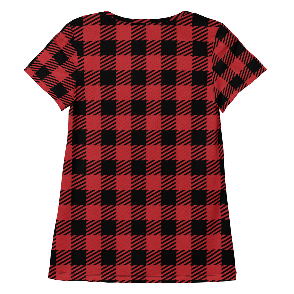 Women’s Red & Black Buffalo Plaid Performance Athletic T-Shirt - Lightweight Moisture Wicking Workout Top with UPF 50+