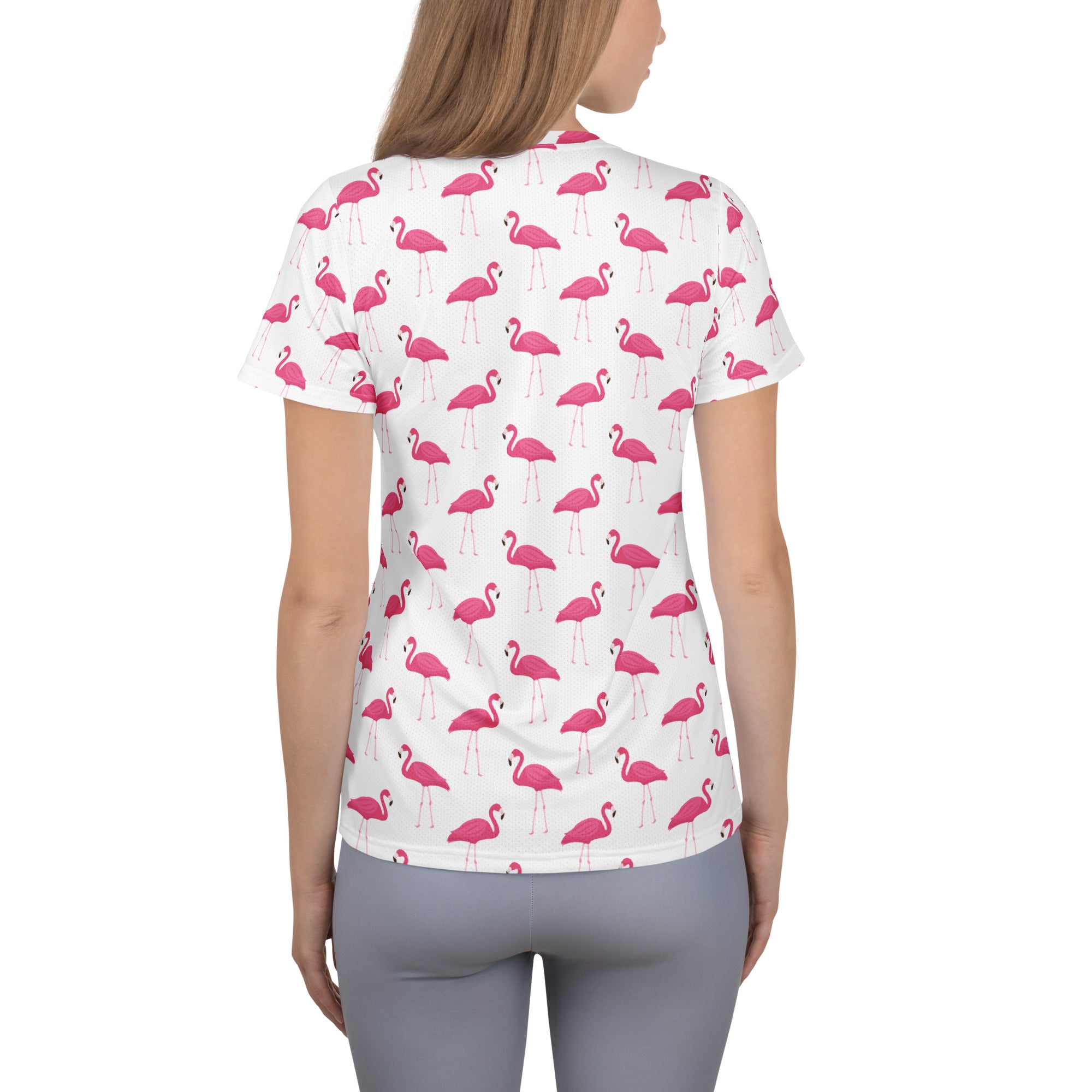 Women’s Pink Flamingo Performance Athletic T-Shirt - Lightweight Moisture Wicking Workout Top with UPF 50+