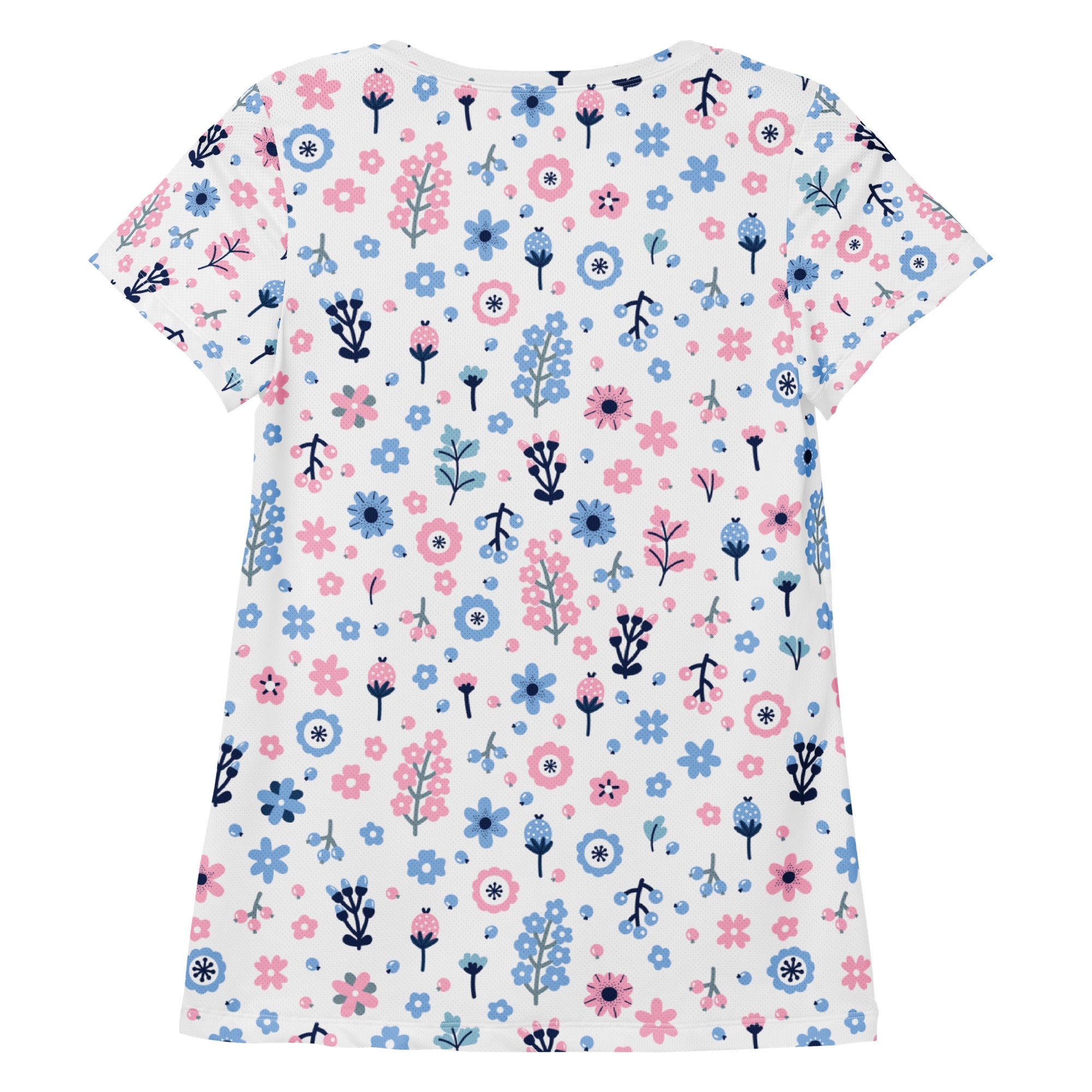 Women’s Pink & Blue Floral Performance Athletic T-Shirt - Lightweight Moisture Wicking Workout Top with UPF 50+