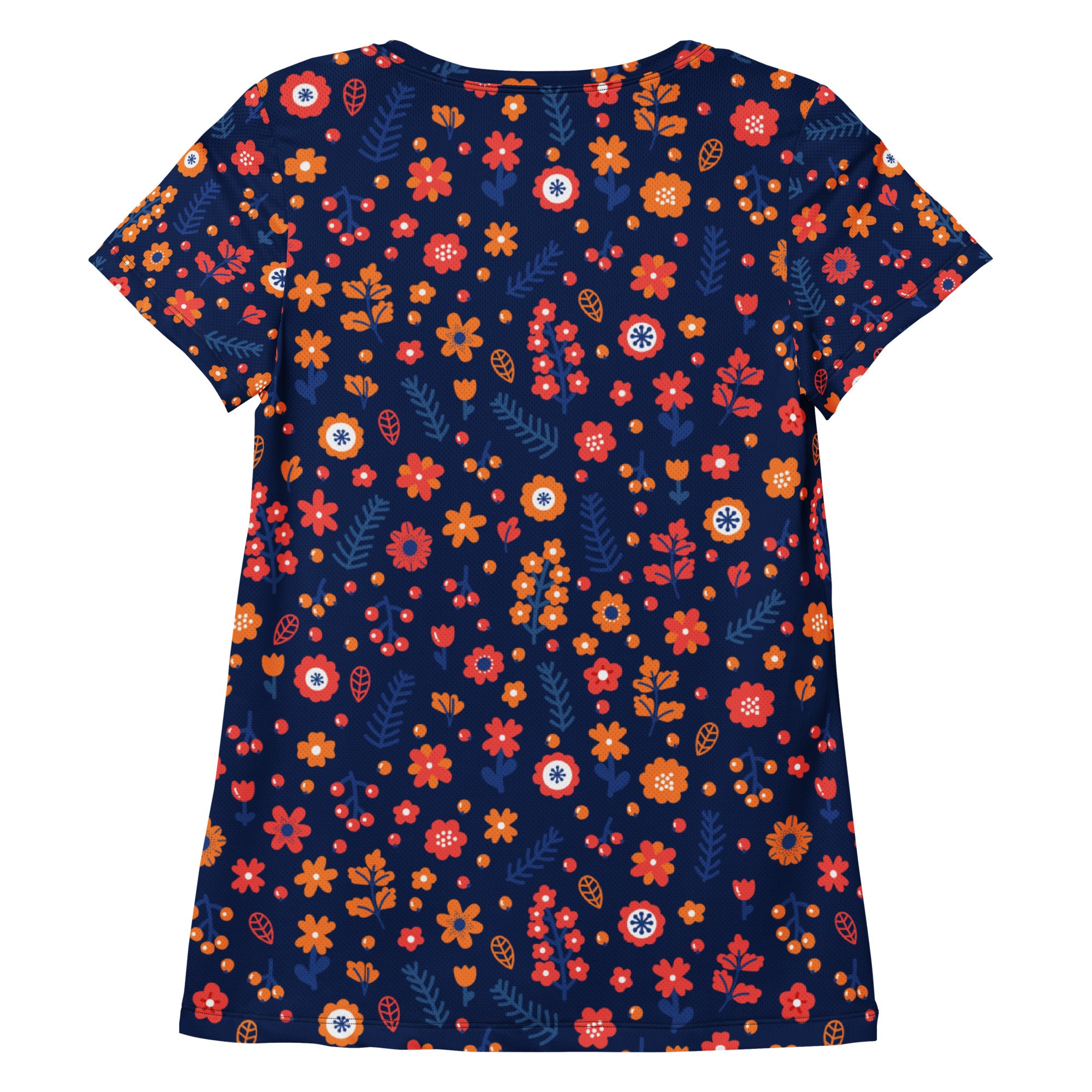Women’s Navy Floral Performance Athletic T-Shirt - Lightweight Moisture Wicking Workout Top with UPF 50+
