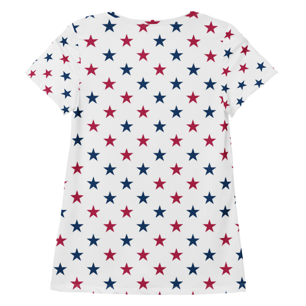 Women’s Red & Blue Star Performance Athletic T-Shirt - Lightweight Moisture Wicking Workout Top with UPF 50+