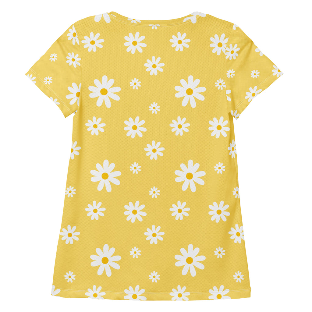 Women’s Yellow Daisy Performance Athletic T-Shirt - Lightweight Moisture Wicking Workout Top with UPF 50+