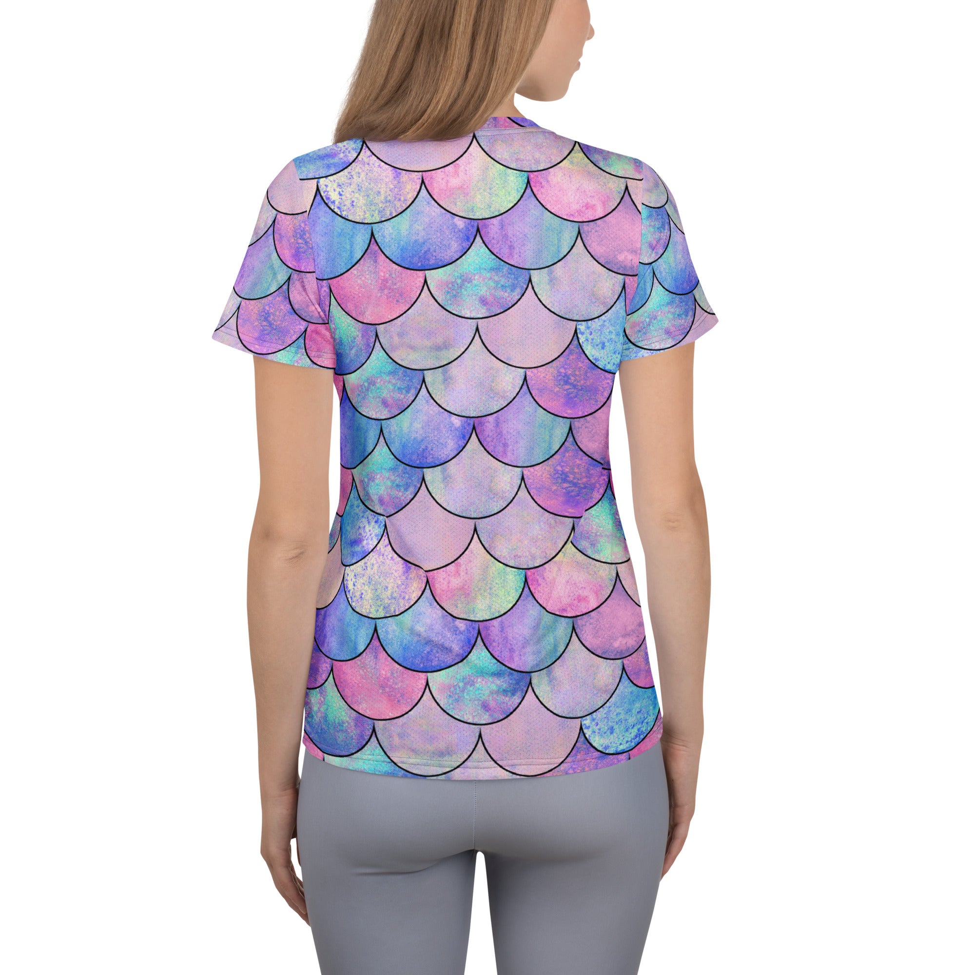 Women’s Pastel Mermaid Performance Athletic T-Shirt - Lightweight Moisture Wicking Workout Top with UPF 50+
