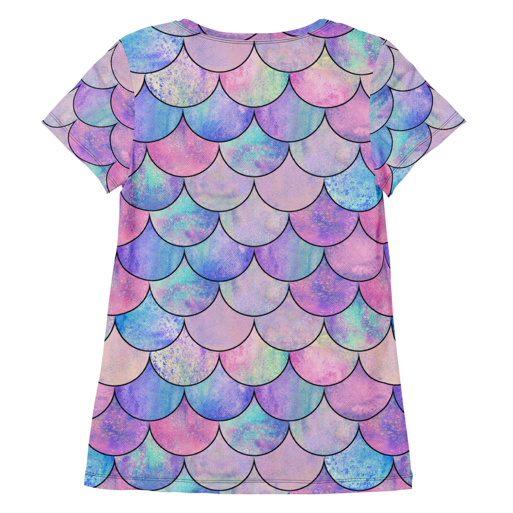 Women’s Pastel Mermaid Performance Athletic T-Shirt - Lightweight Moisture Wicking Workout Top with UPF 50+