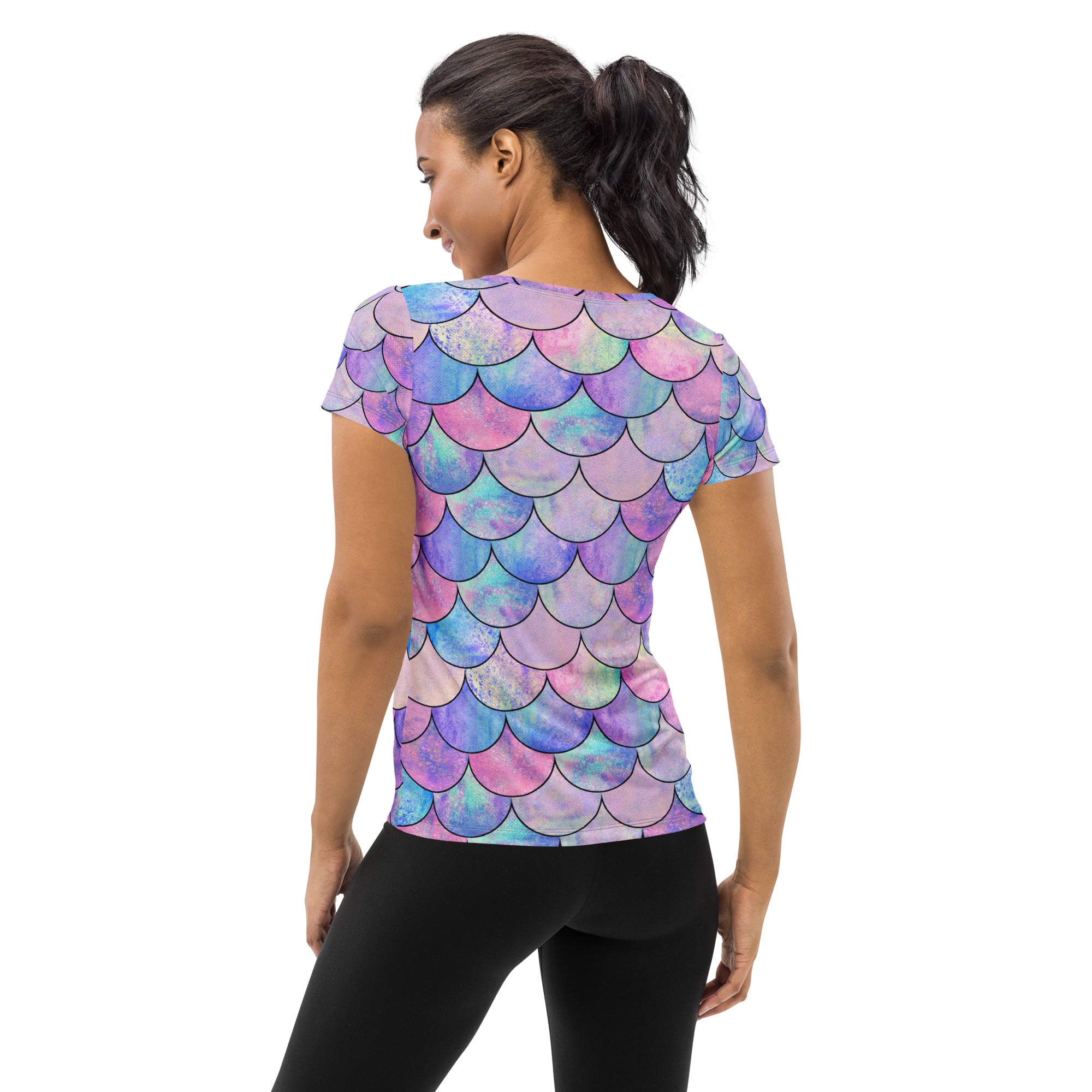 Women’s Pastel Mermaid Performance Athletic T-Shirt - Lightweight Moisture Wicking Workout Top with UPF 50+