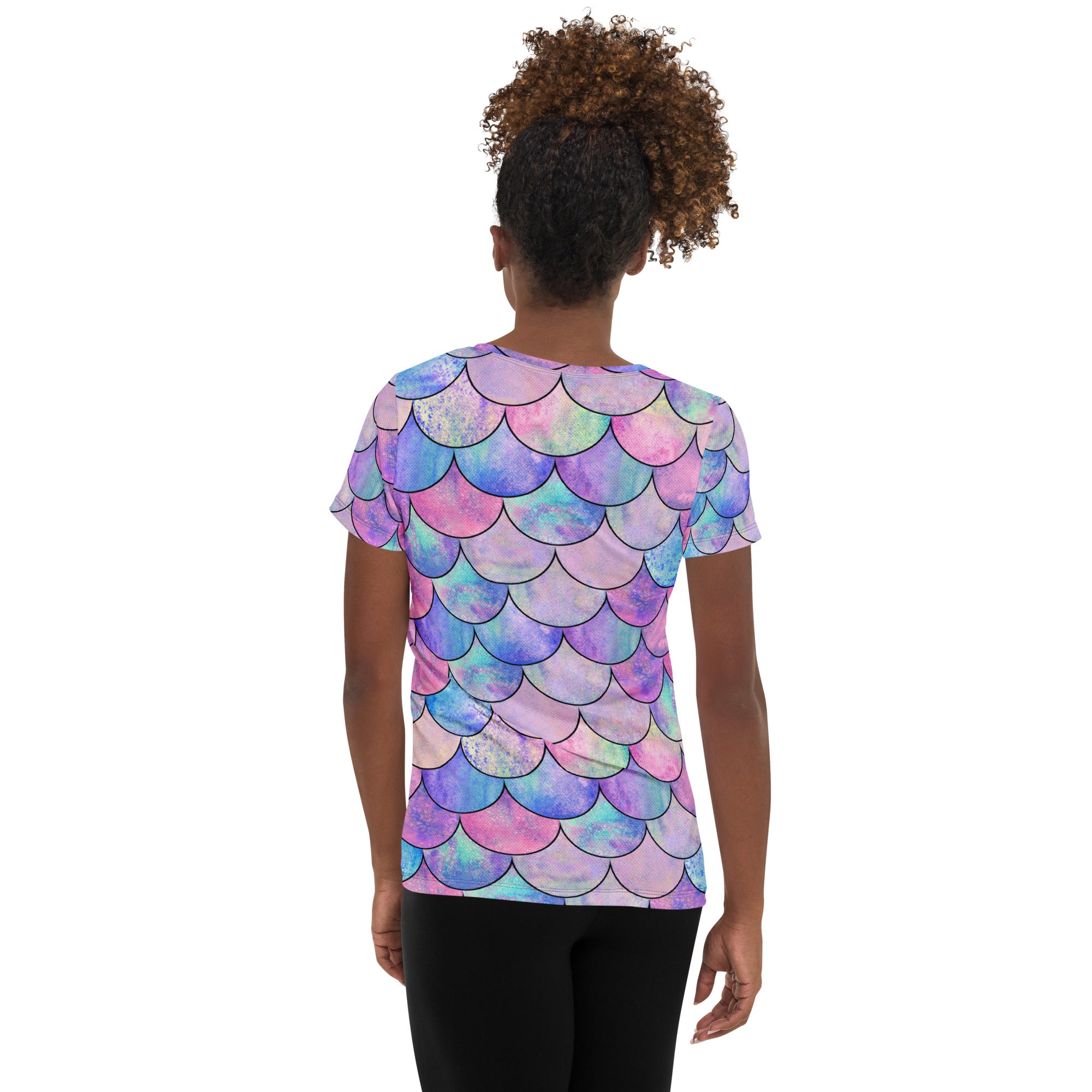 Women’s Pastel Mermaid Performance Athletic T-Shirt - Lightweight Moisture Wicking Workout Top with UPF 50+