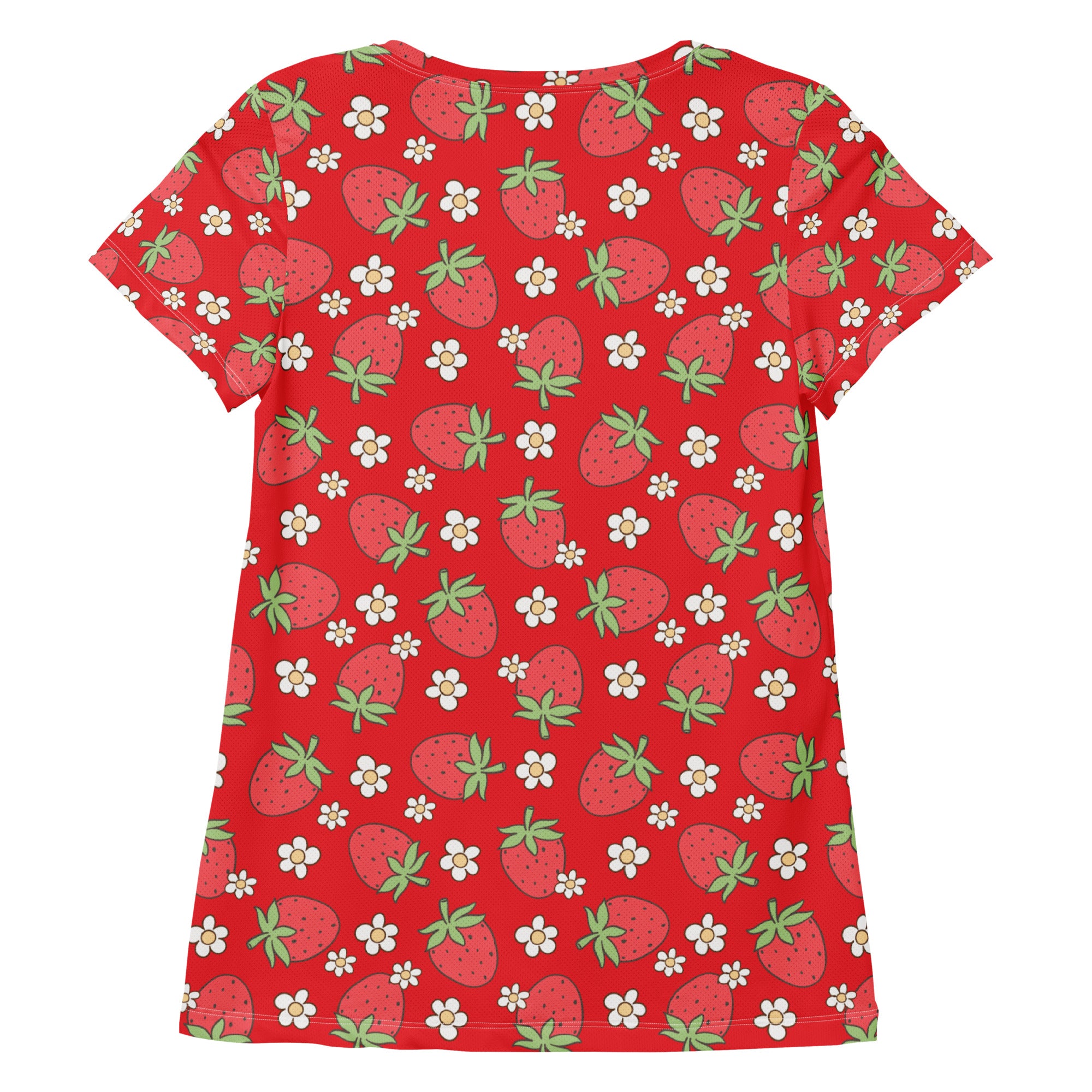 Women’s Strawberry Daisy Performance Athletic T-Shirt - Lightweight Moisture Wicking Workout Top with UPF 50+