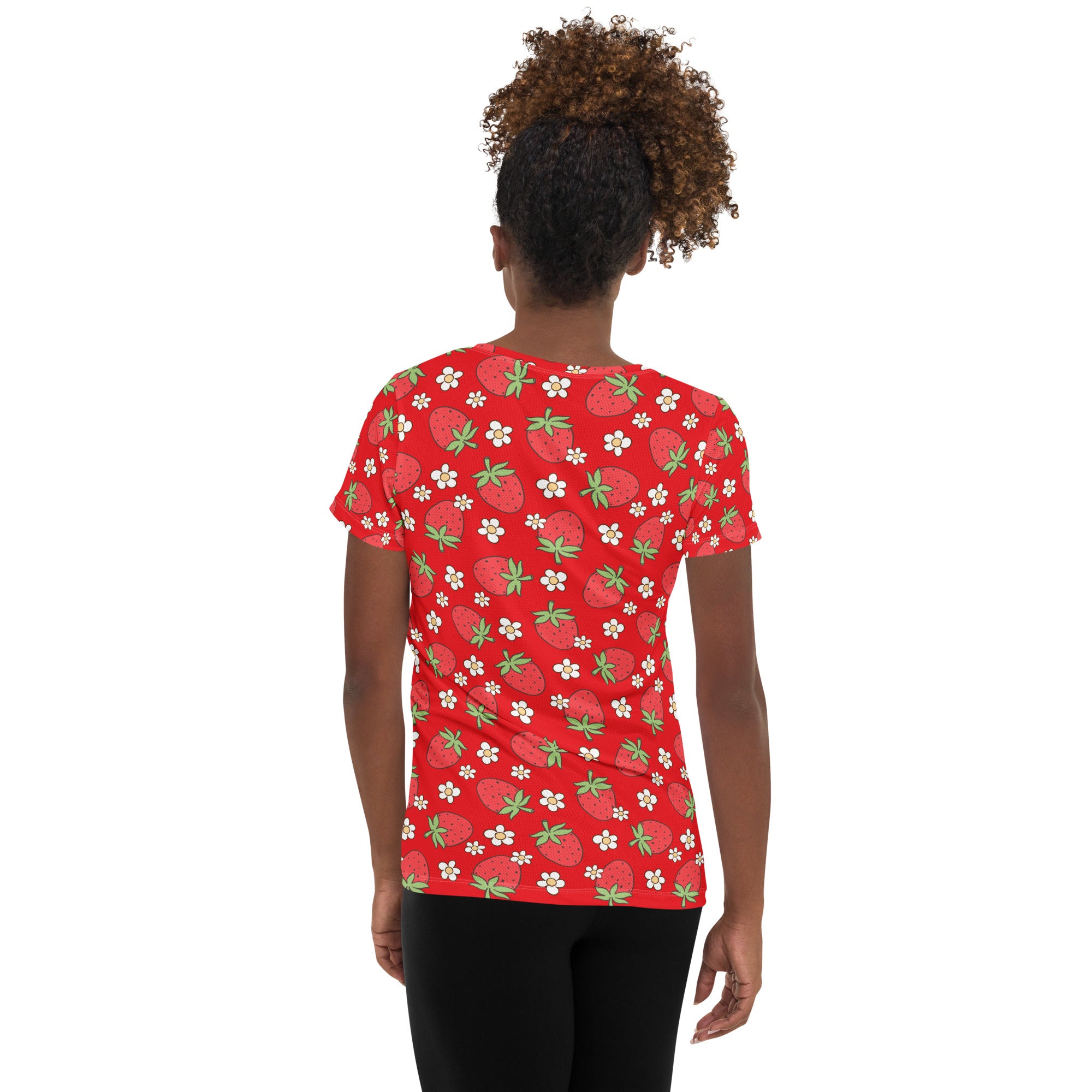 Women’s Strawberry Daisy Performance Athletic T-Shirt - Lightweight Moisture Wicking Workout Top with UPF 50+