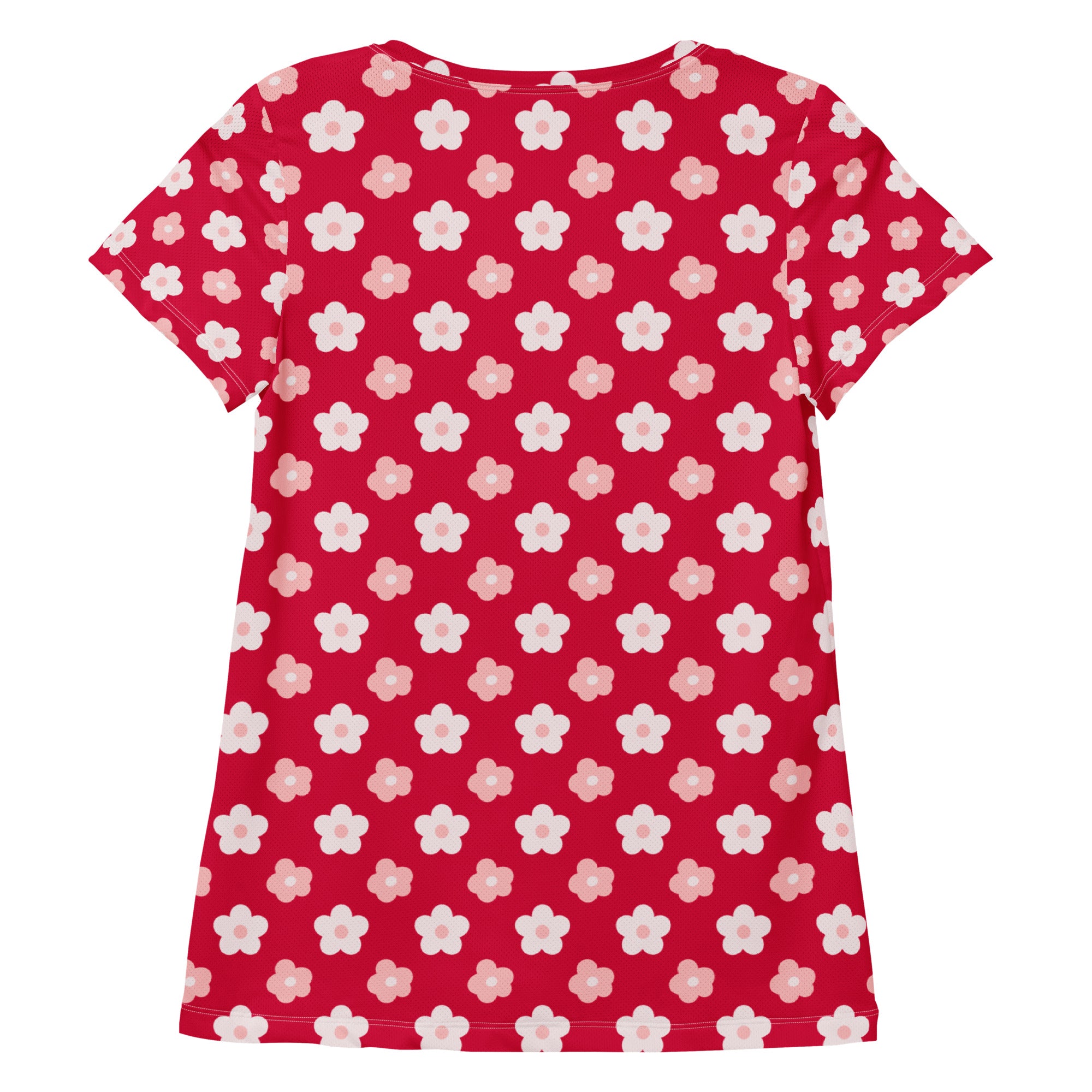 Women’s ed & Pink Floral Performance Athletic T-Shirt - Lightweight Moisture Wicking Workout Top with UPF 50+