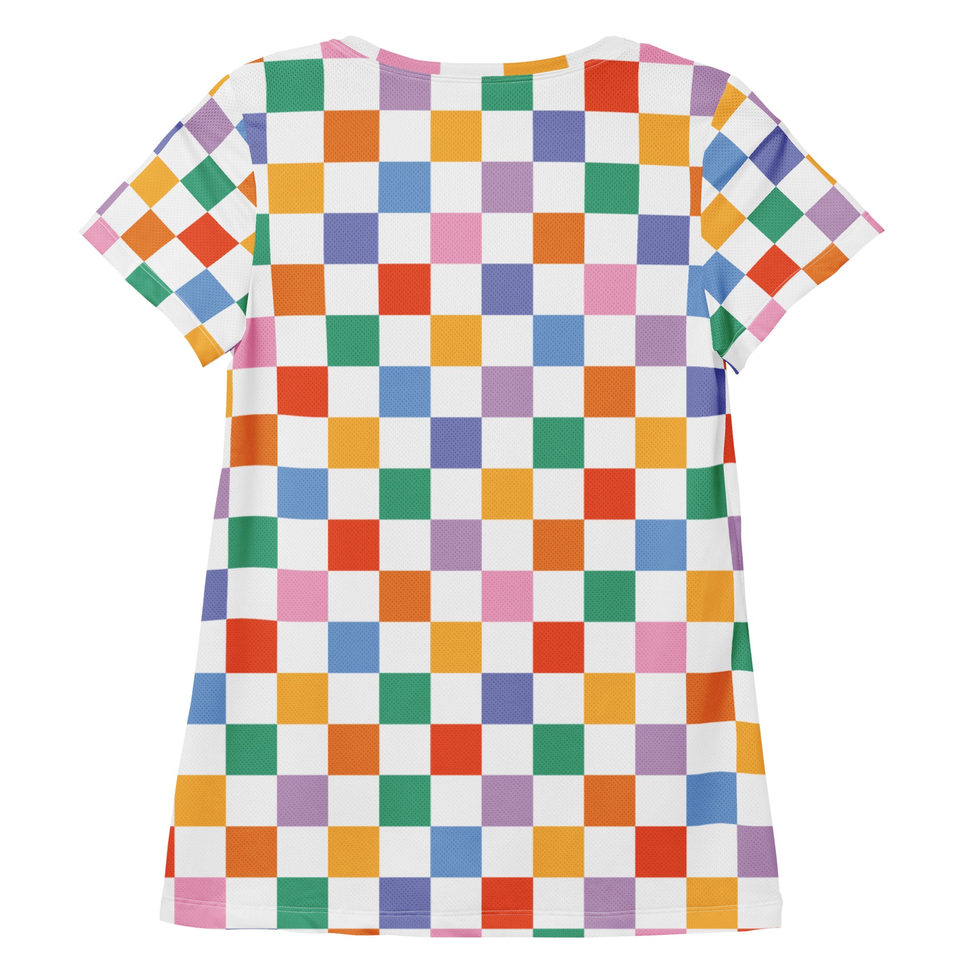 Women’s Colorful Checkerboard Performance Athletic T-Shirt - Lightweight Moisture Wicking Workout Top with UPF 50+