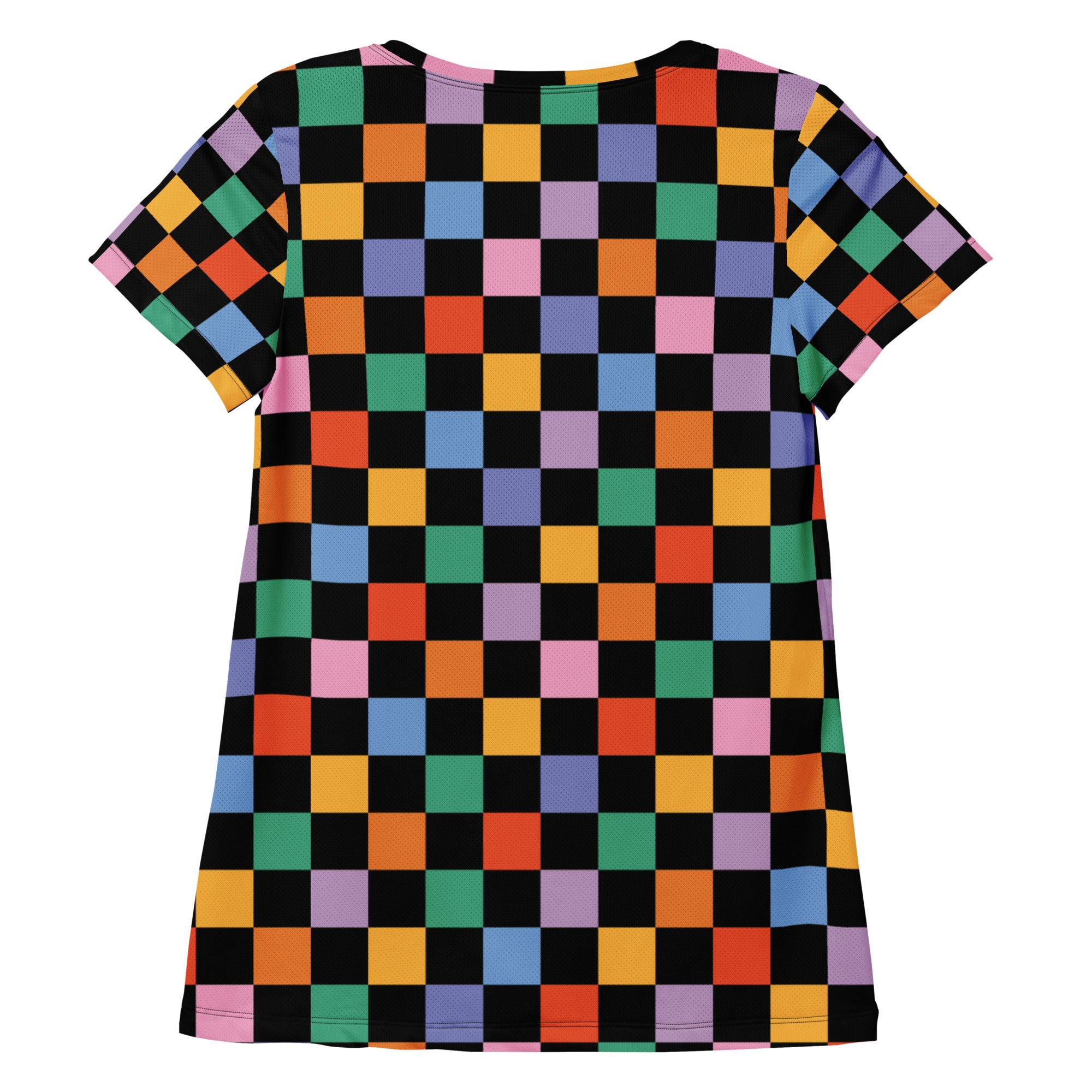 Women’s Colorful Checkerboard Performance Athletic T-Shirt - Lightweight Moisture Wicking Workout Top with UPF 50+