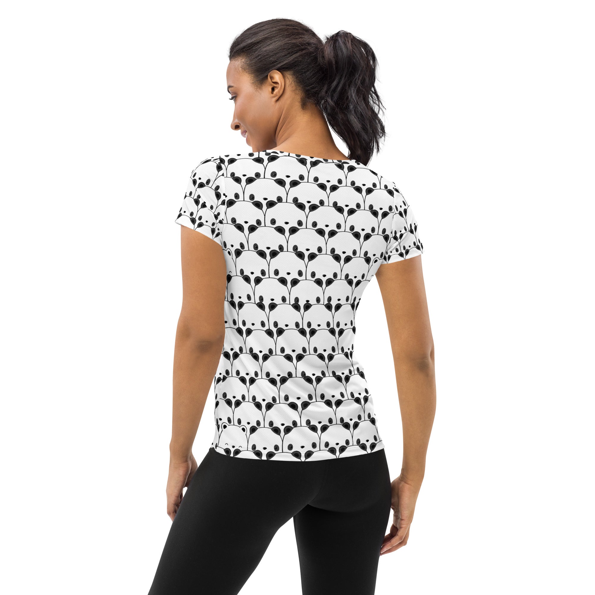 Women’s Cute Panda Performance Athletic T-Shirt - Lightweight Moisture Wicking Workout Top with UPF 50+