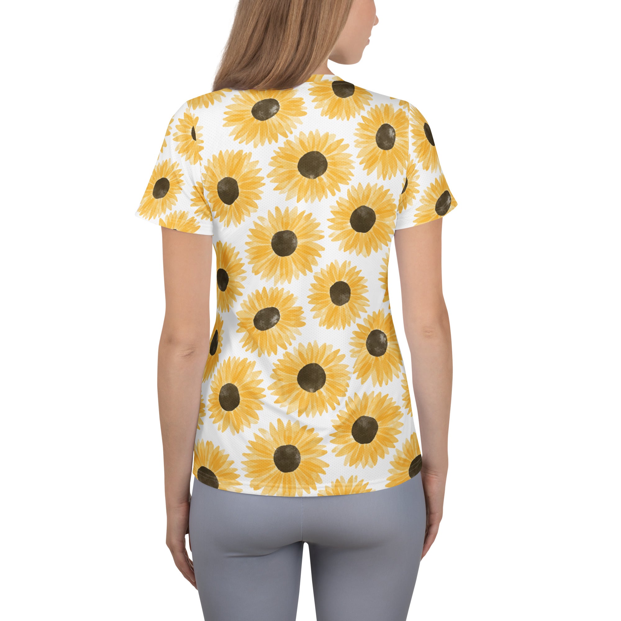 Women’s Sunflower Performance Athletic T-Shirt - Lightweight Moisture Wicking Workout Top with UPF 50+