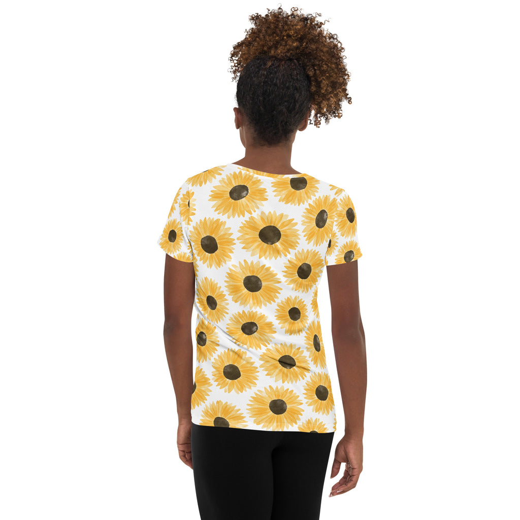 Women’s Sunflower Performance Athletic T-Shirt - Lightweight Moisture Wicking Workout Top with UPF 50+