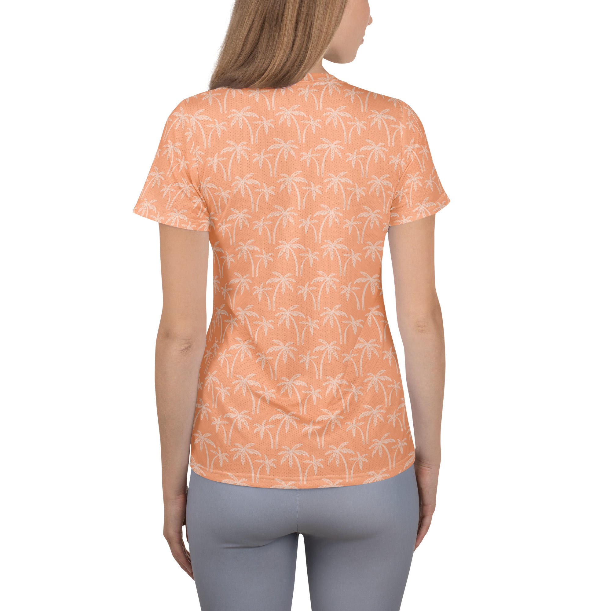 Women’s Peach Palm Performance Athletic T-Shirt - Lightweight Moisture Wicking Workout Top with UPF 50+