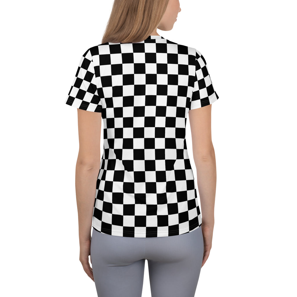 Women’s Checkered Athletic T-Shirt - Lightweight Moisture Wicking Workout Top with UPF 50+
