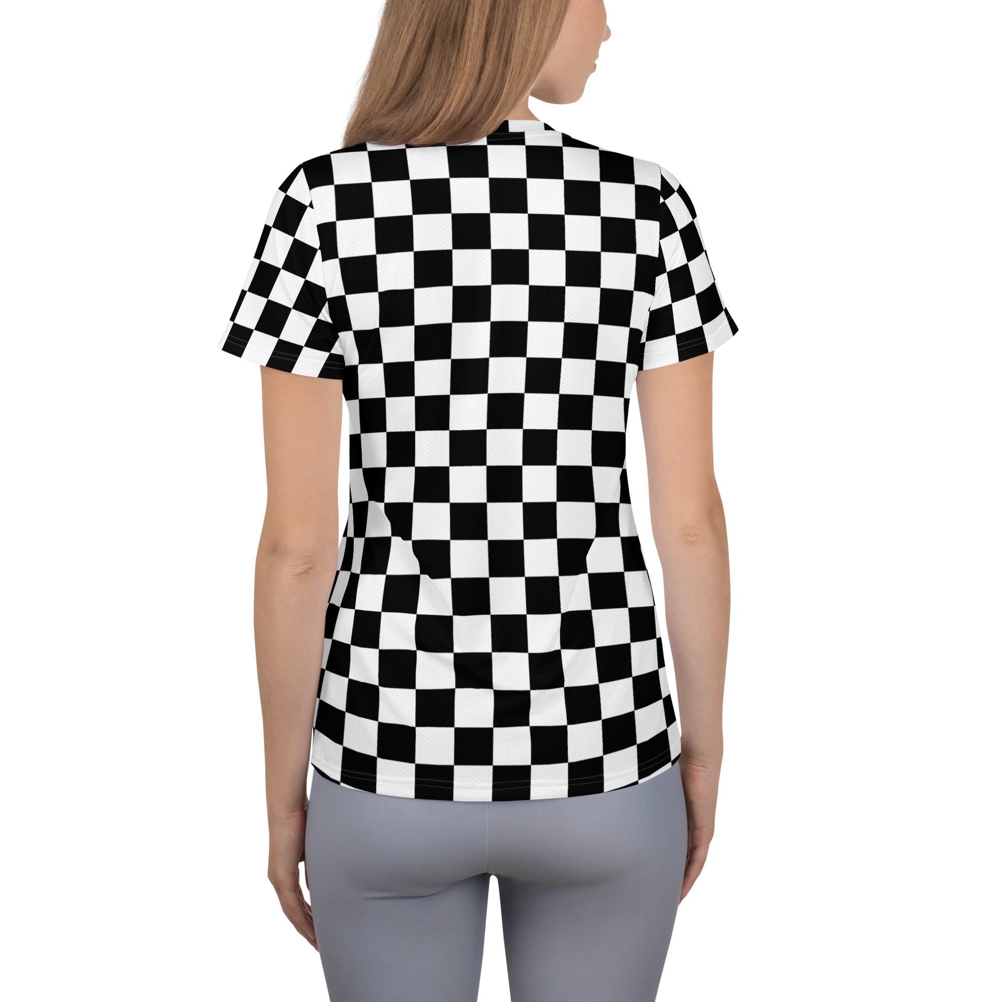 Women’s Checkered Athletic T-Shirt - Lightweight Moisture Wicking Workout Top with UPF 50+
