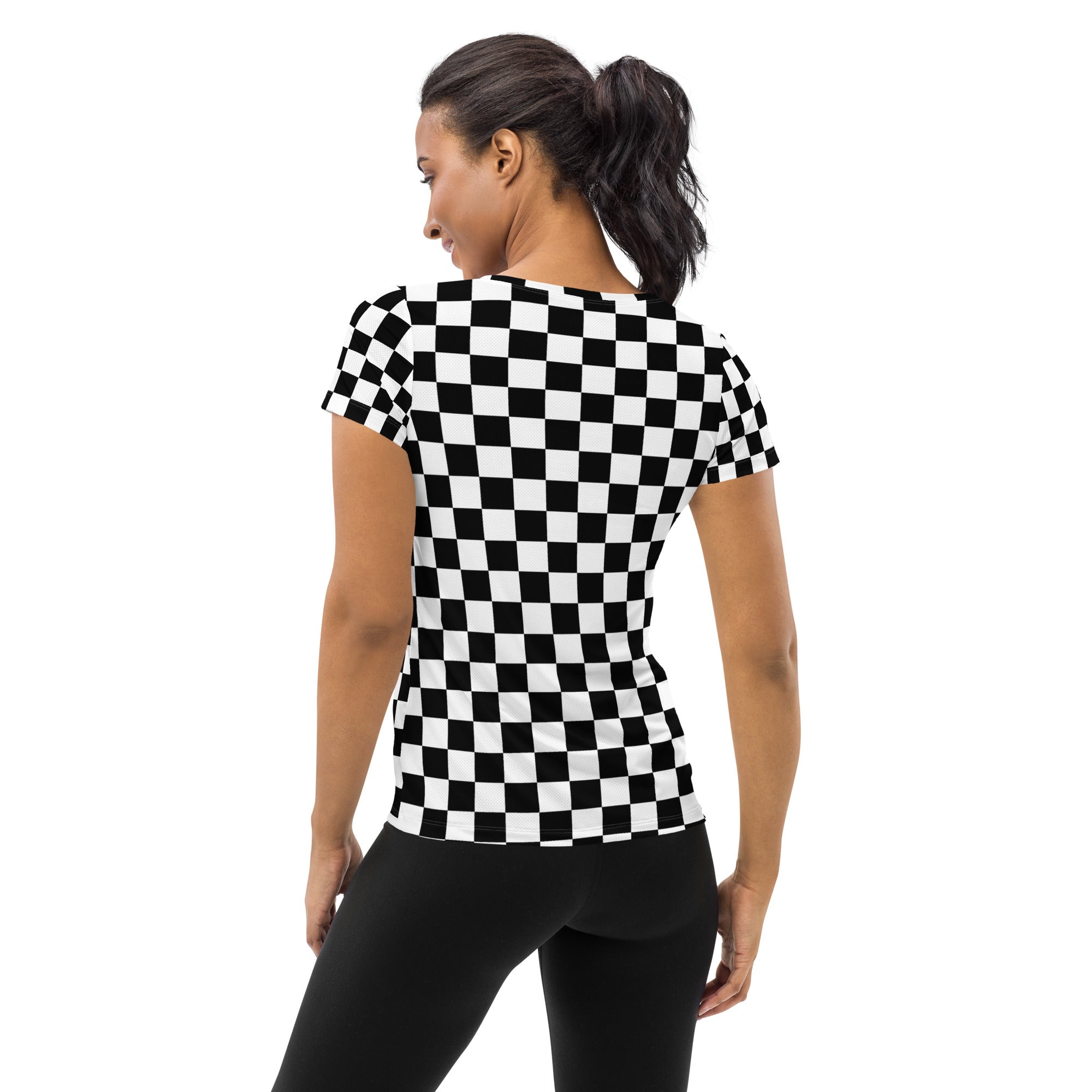 Women’s Checkered Athletic T-Shirt - Lightweight Moisture Wicking Workout Top with UPF 50+