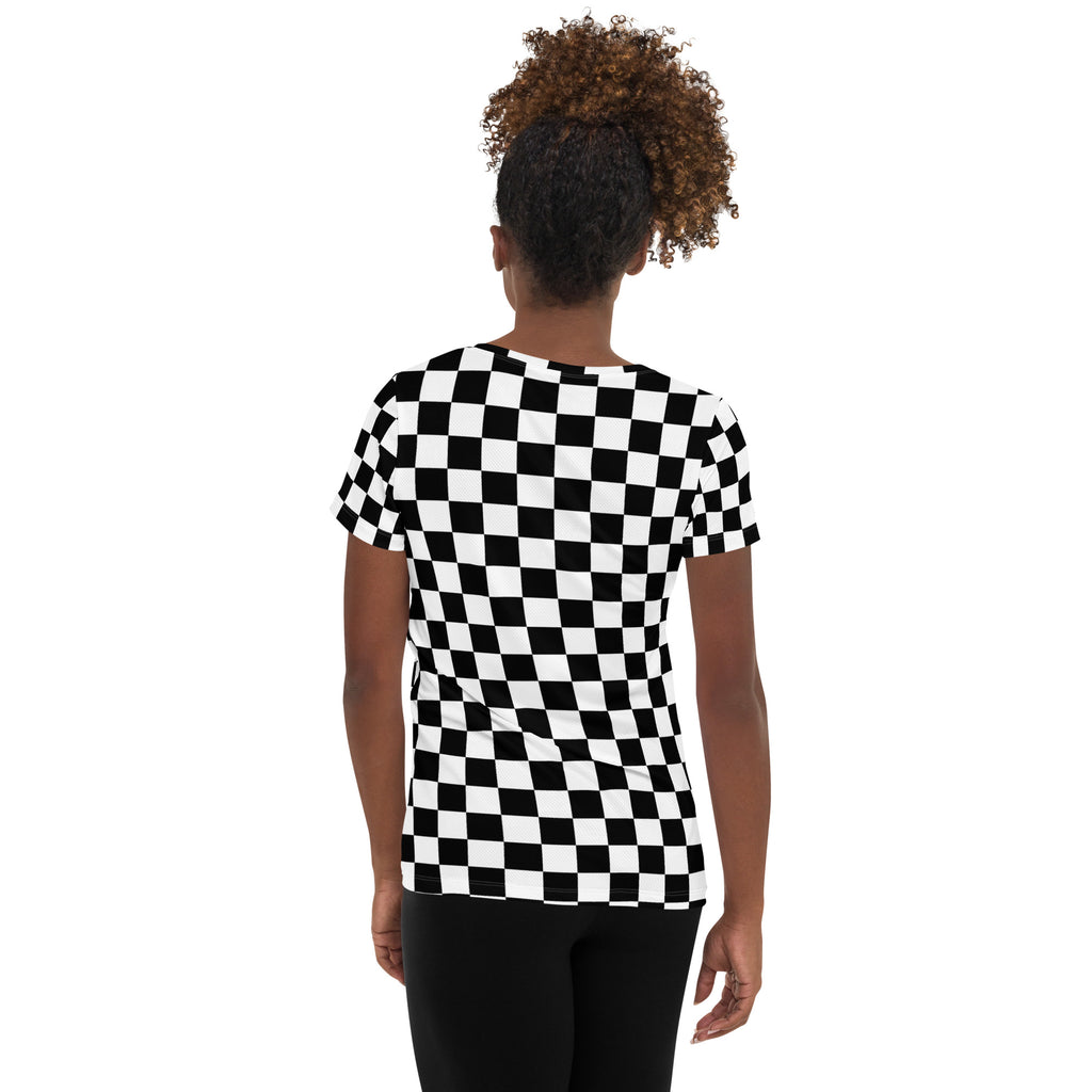 Women’s Checkered Athletic T-Shirt - Lightweight Moisture Wicking Workout Top with UPF 50+