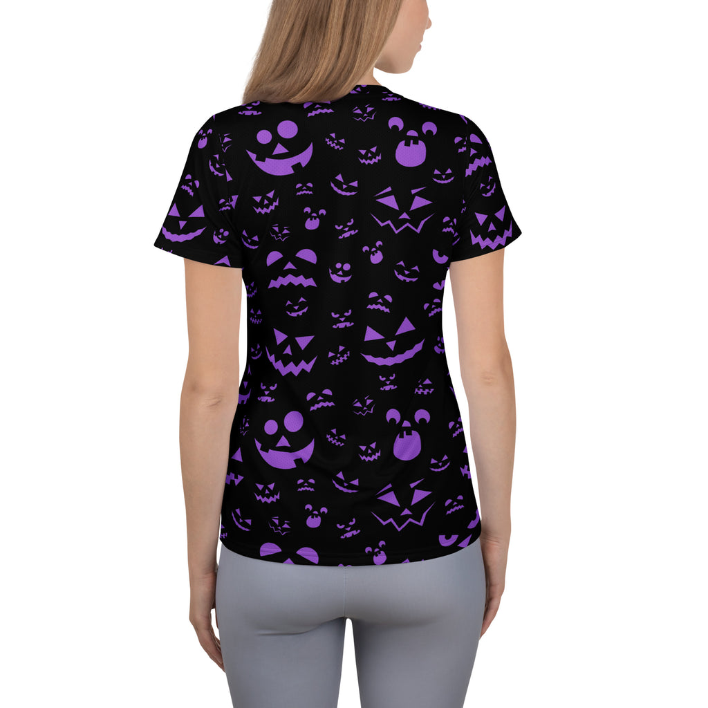 Women’s Purple Jack-O'-Lantern Athletic T-Shirt - Lightweight Moisture Wicking Workout Top with UPF 50+