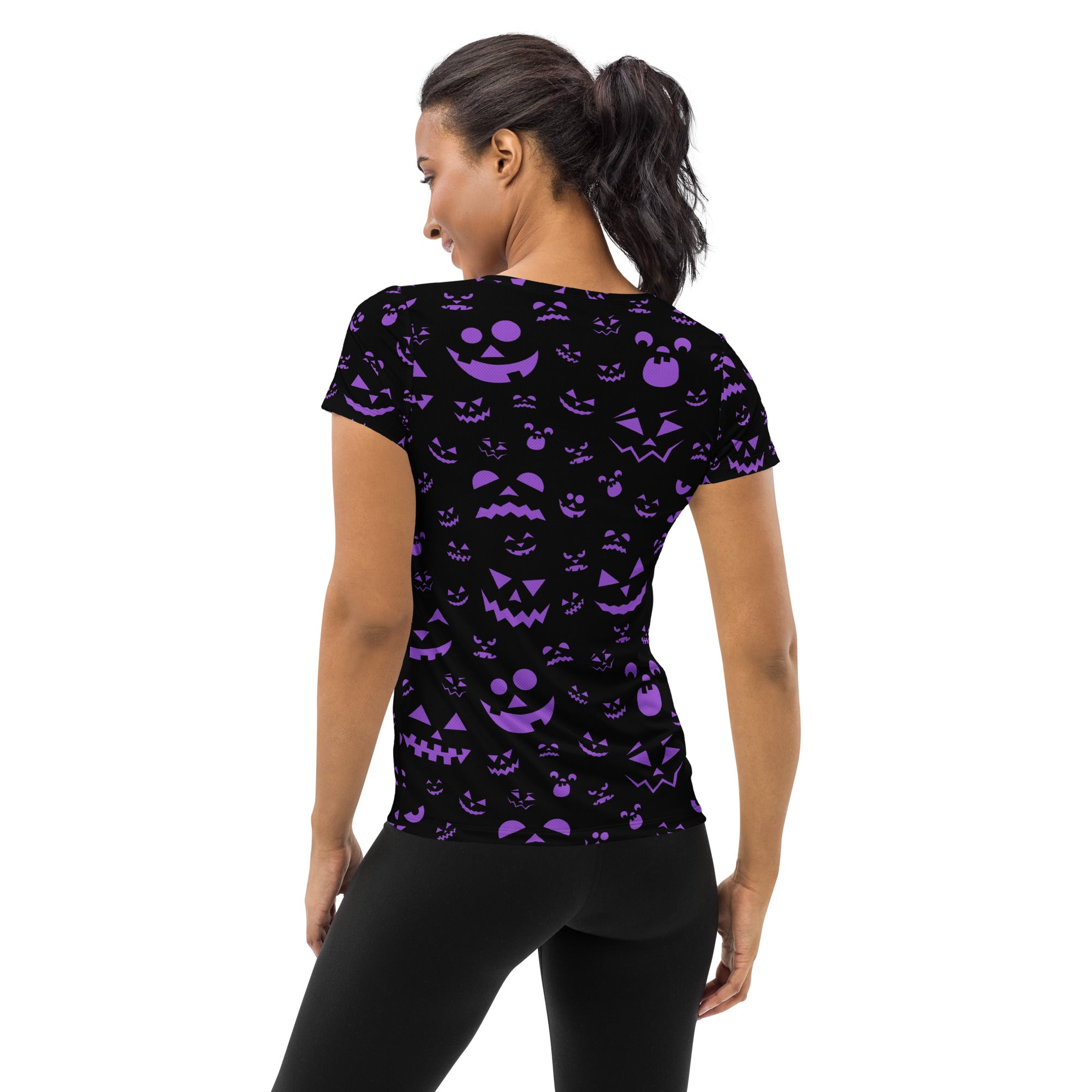 Women’s Purple Jack-O'-Lantern Athletic T-Shirt - Lightweight Moisture Wicking Workout Top with UPF 50+