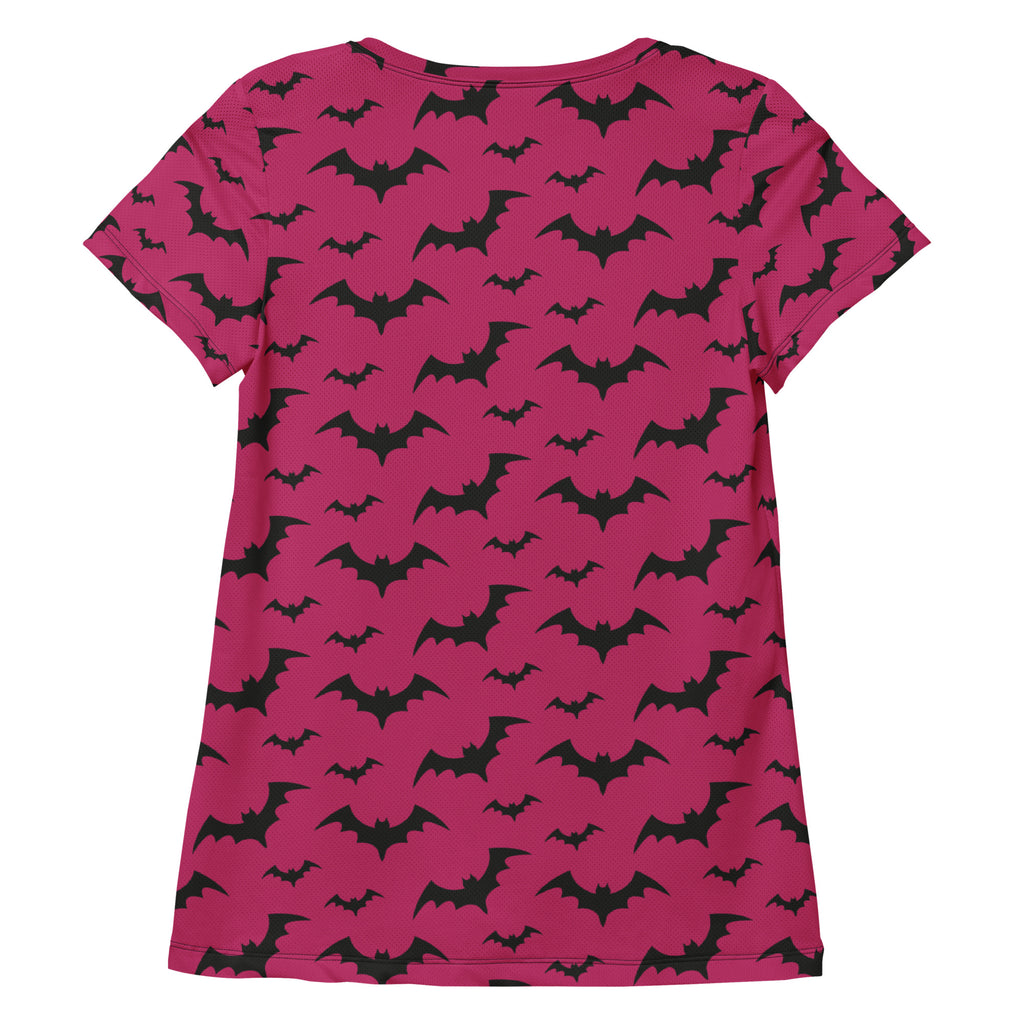 Women’s Dark Pink Bats Halloween Performance Athletic T-Shirt - Lightweight Moisture Wicking Workout Top with UPF 50+