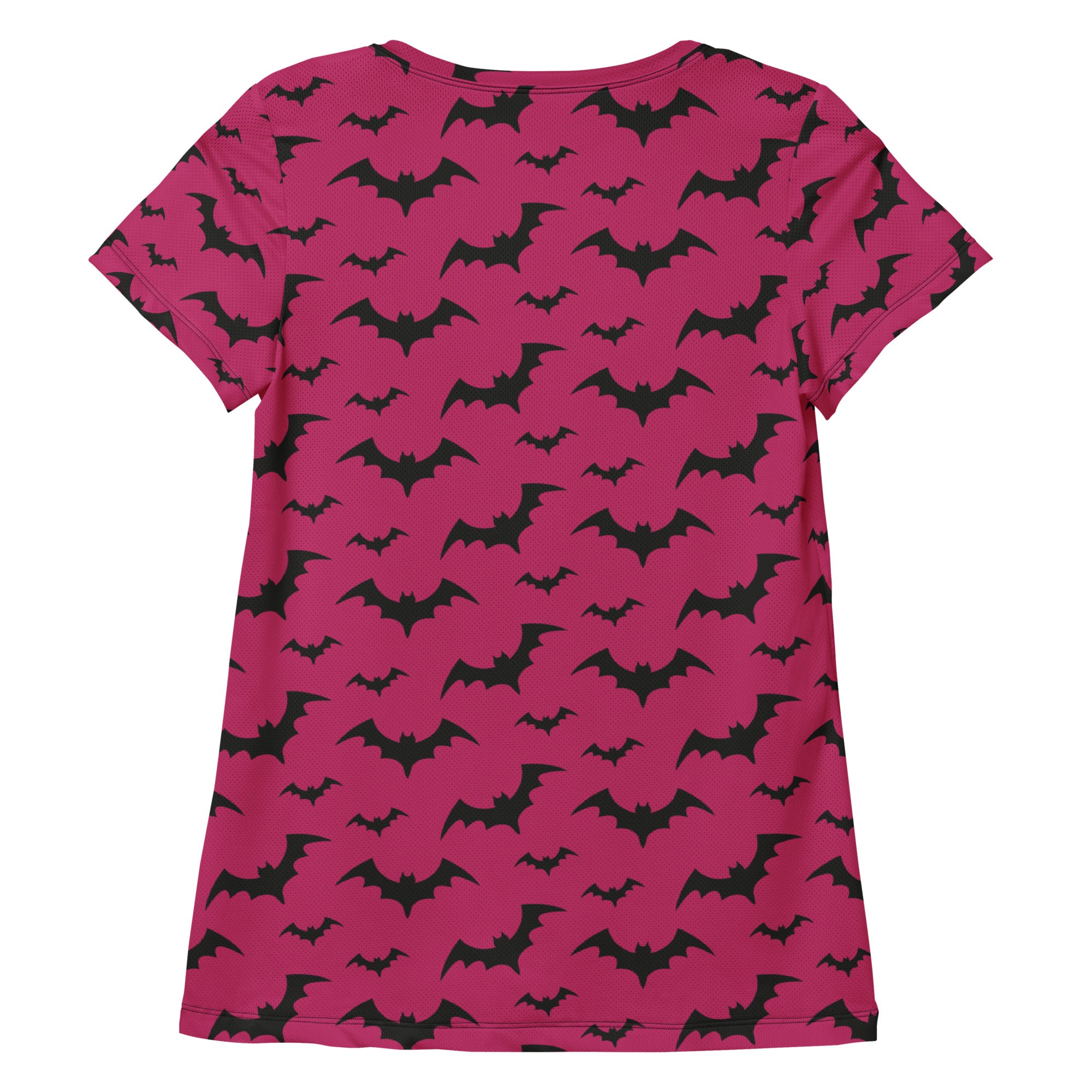 Women’s Dark Pink Bats Halloween Performance Athletic T-Shirt - Lightweight Moisture Wicking Workout Top with UPF 50+