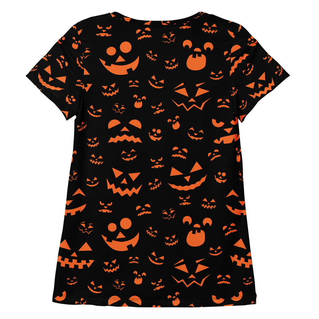 Women’s Orange Jack-O'-Lantern Athletic T-Shirt - Lightweight Moisture Wicking Workout Top with UPF 50+
