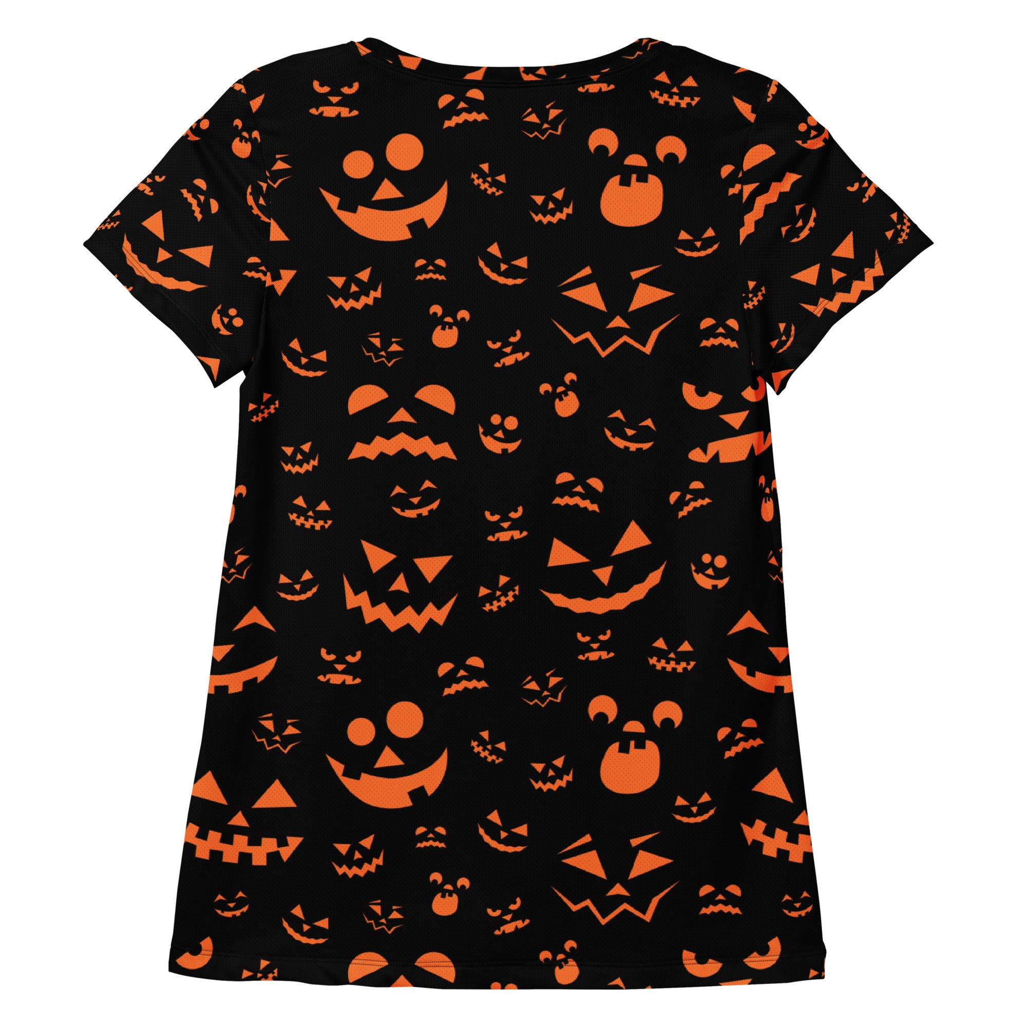 Women’s Orange Jack-O'-Lantern Athletic T-Shirt - Lightweight Moisture Wicking Workout Top with UPF 50+