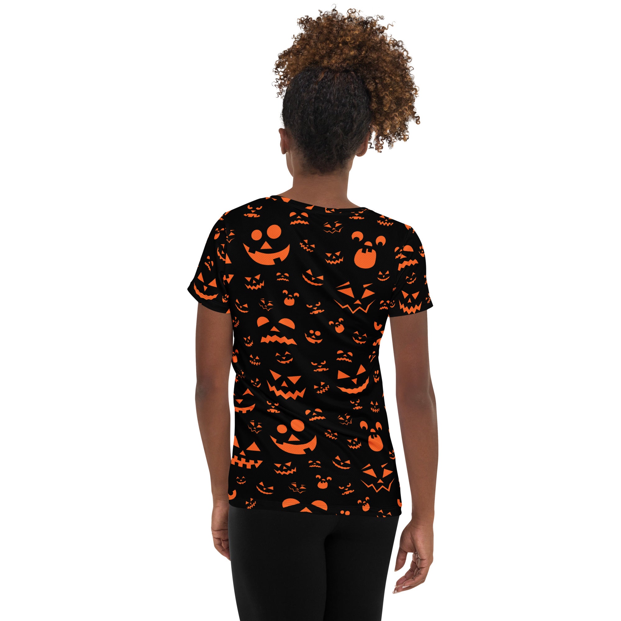Women’s Orange Jack-O'-Lantern Athletic T-Shirt - Lightweight Moisture Wicking Workout Top with UPF 50+