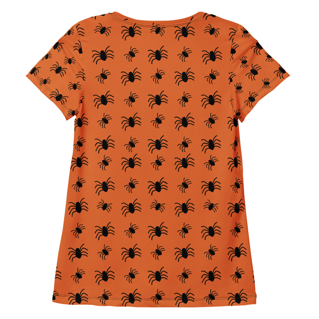 Women’s Orange Spider Halloween Athletic T-Shirt - Lightweight Moisture Wicking Workout Top with UPF 50+