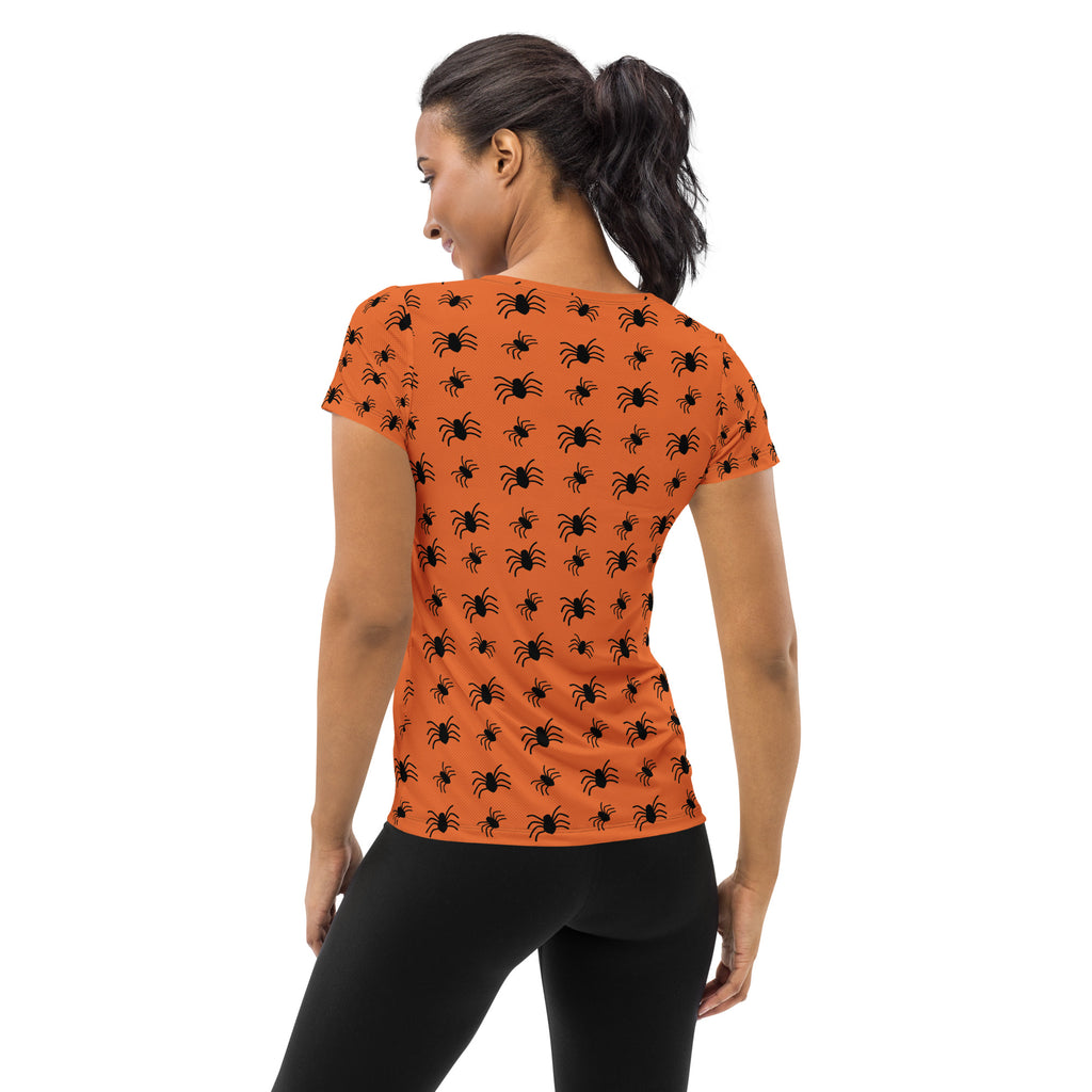 Women’s Orange Spider Halloween Athletic T-Shirt - Lightweight Moisture Wicking Workout Top with UPF 50+