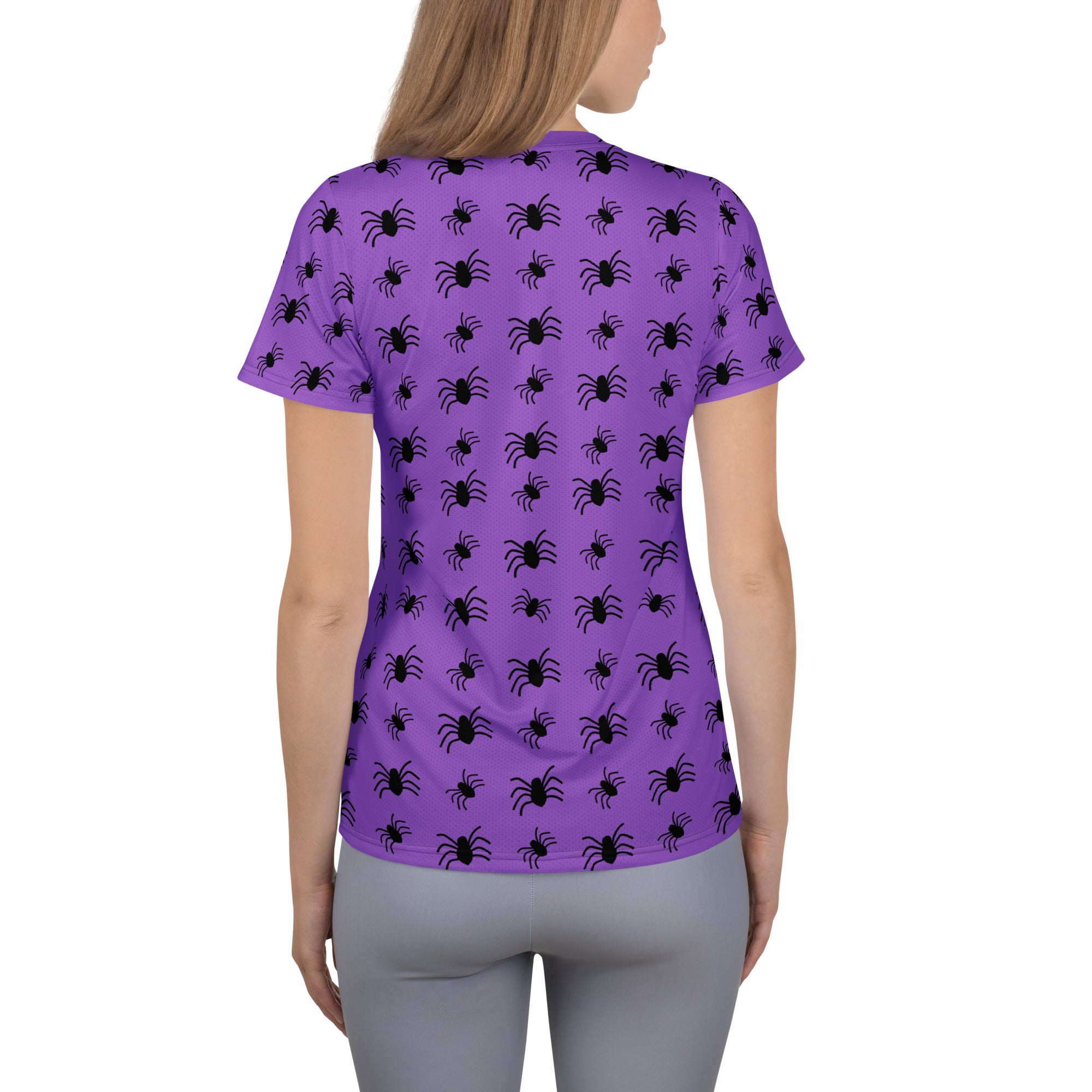 Women’s Purple Spider Halloween Athletic T-Shirt - Lightweight Moisture Wicking Workout Top with UPF 50+