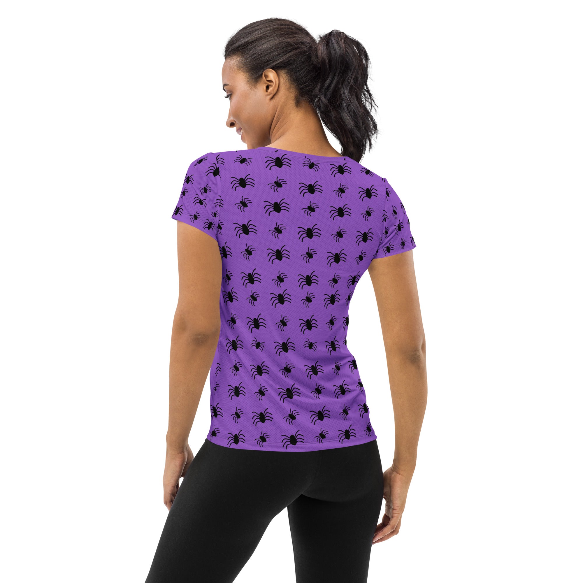 Women’s Purple Spider Halloween Athletic T-Shirt - Lightweight Moisture Wicking Workout Top with UPF 50+