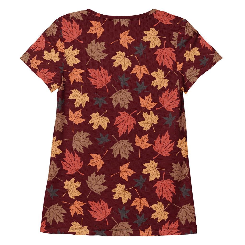 Women’s Autumn Maple Leaves Athletic T-Shirt - Lightweight Moisture Wicking Workout Top with UPF 50+