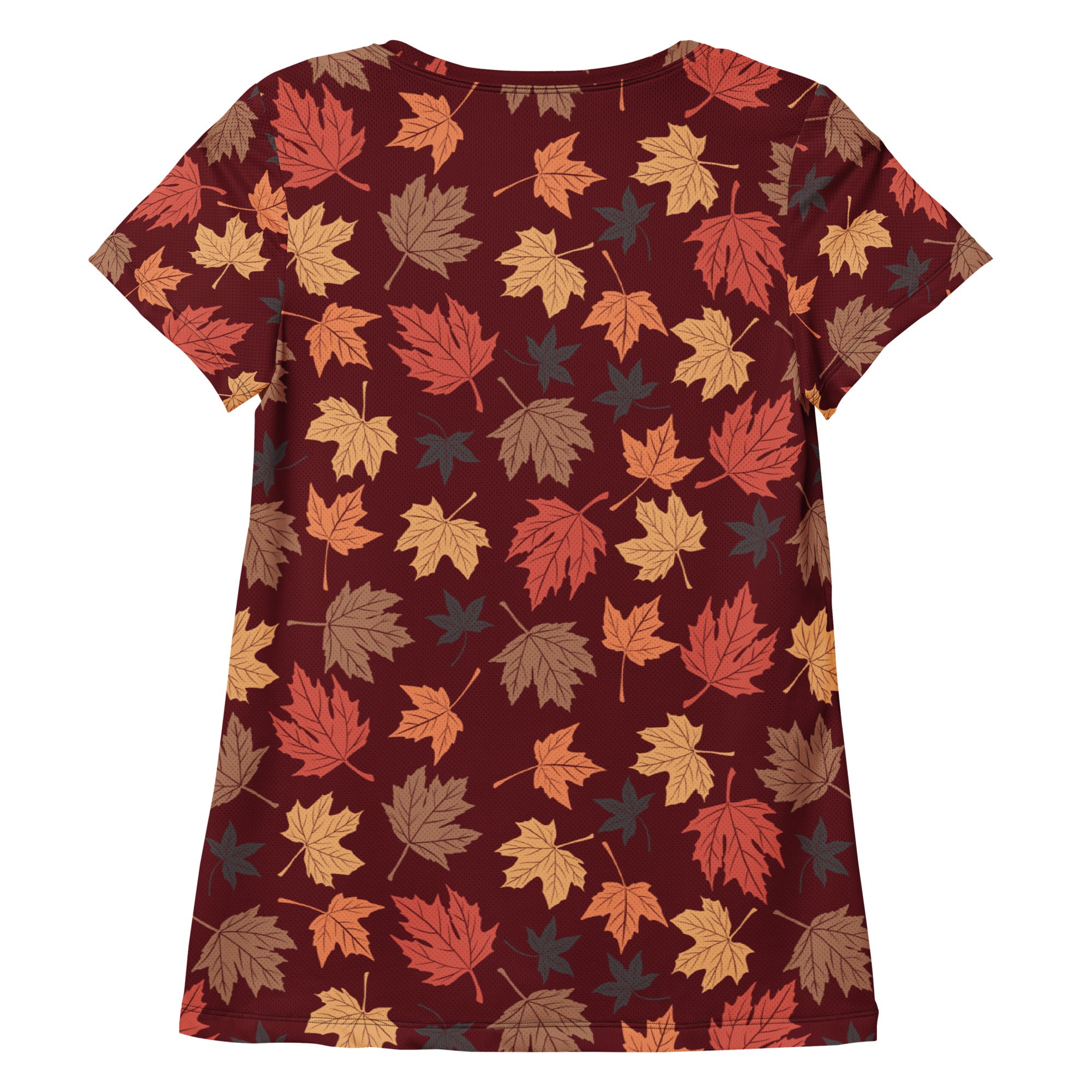 Women’s Autumn Maple Leaves Athletic T-Shirt - Lightweight Moisture Wicking Workout Top with UPF 50+