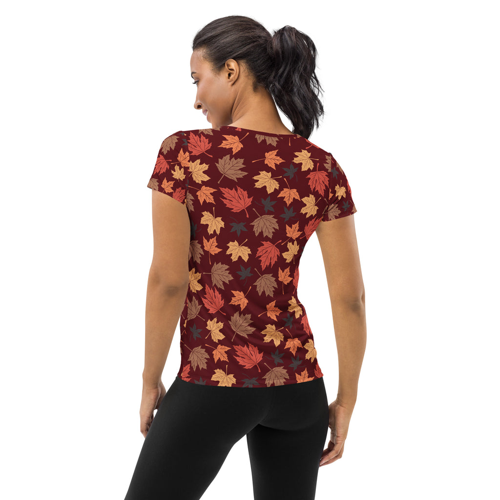 Women’s Autumn Maple Leaves Athletic T-Shirt - Lightweight Moisture Wicking Workout Top with UPF 50+