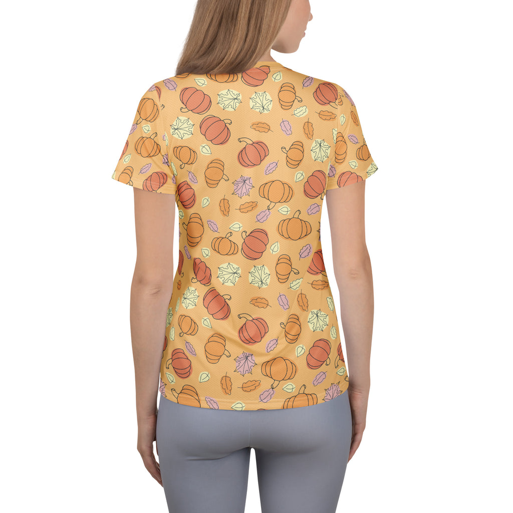 Women’s Pumpkin Patch Athletic T-Shirt - Lightweight Moisture Wicking Workout Top with UPF 50+