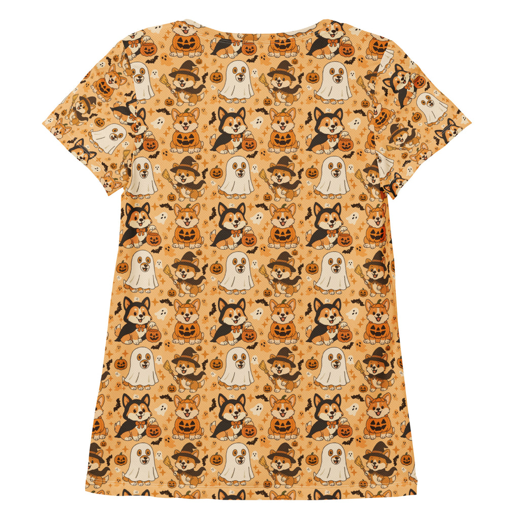 Women’s Corgi Halloween Athletic T-Shirt - Lightweight Moisture Wicking Workout Top with UPF 50+