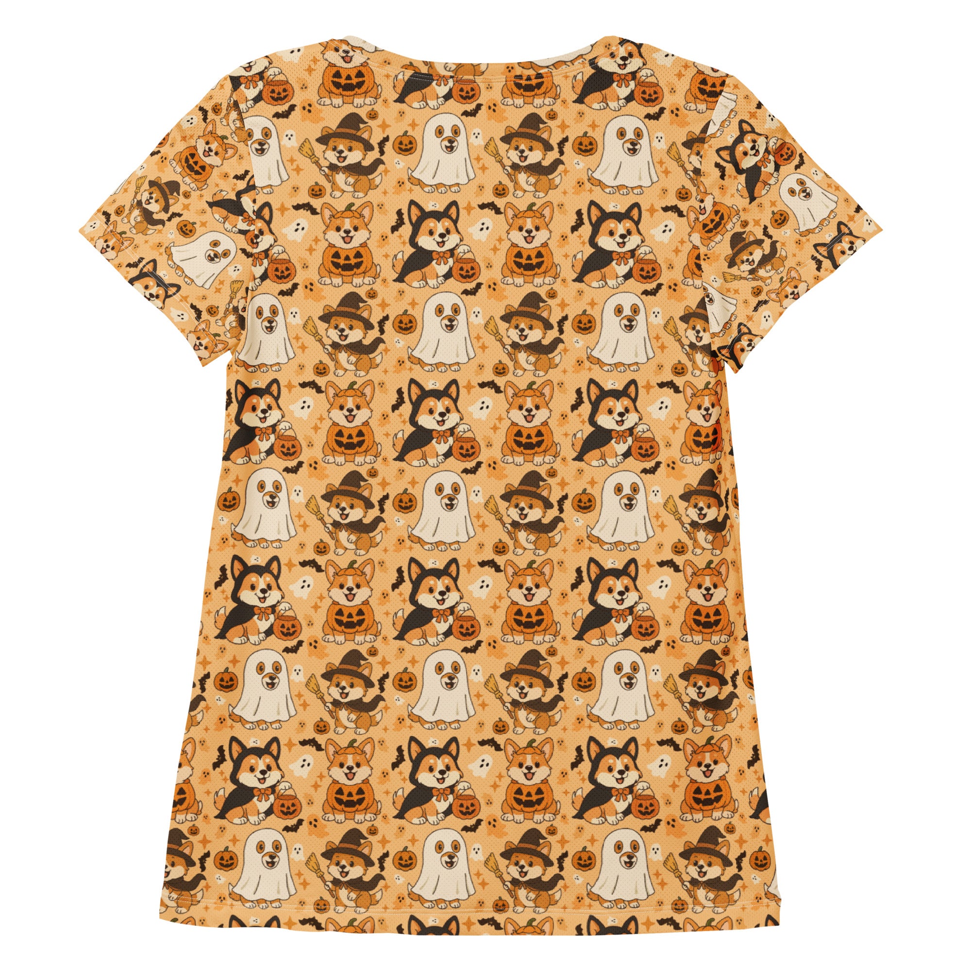 Women’s Corgi Halloween Athletic T-Shirt - Lightweight Moisture Wicking Workout Top with UPF 50+